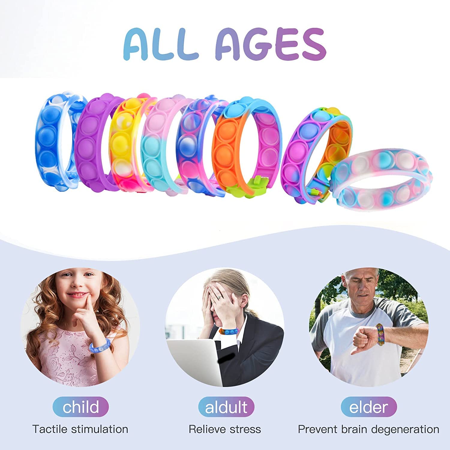 100Pcs Pop Bracelet Fidget Toys Pack - Fun Party Favors for Kids, Boys & Girls - Perfect for Easter, Christmas Gifts & Classroom Prizes - Stress Relief & Sensory Toys for School, Travel & Home Play