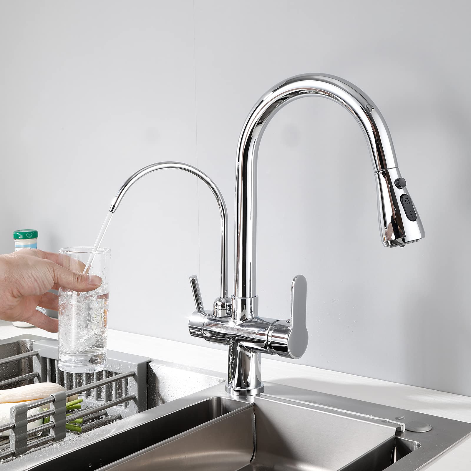 Modern 2-Handle Kitchen Faucet with Pull Down Sprayer - High Arc Lead-Free Brass for Drinking & RO Water - Perfect for Home Kitchen Sinks