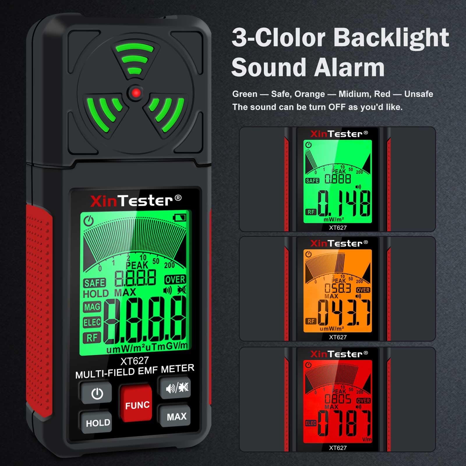 Xin Tester EMF Detector Meter - 3-in-1 Digital Electromagnetic Radiation & Magnetic Field Reader for Home & Outdoor Use | Detect Microwave, Radioactive, Ghost Hunting, Cell Phone Towers & WiFi Signals | EMF Protection & Safety Testing Device
