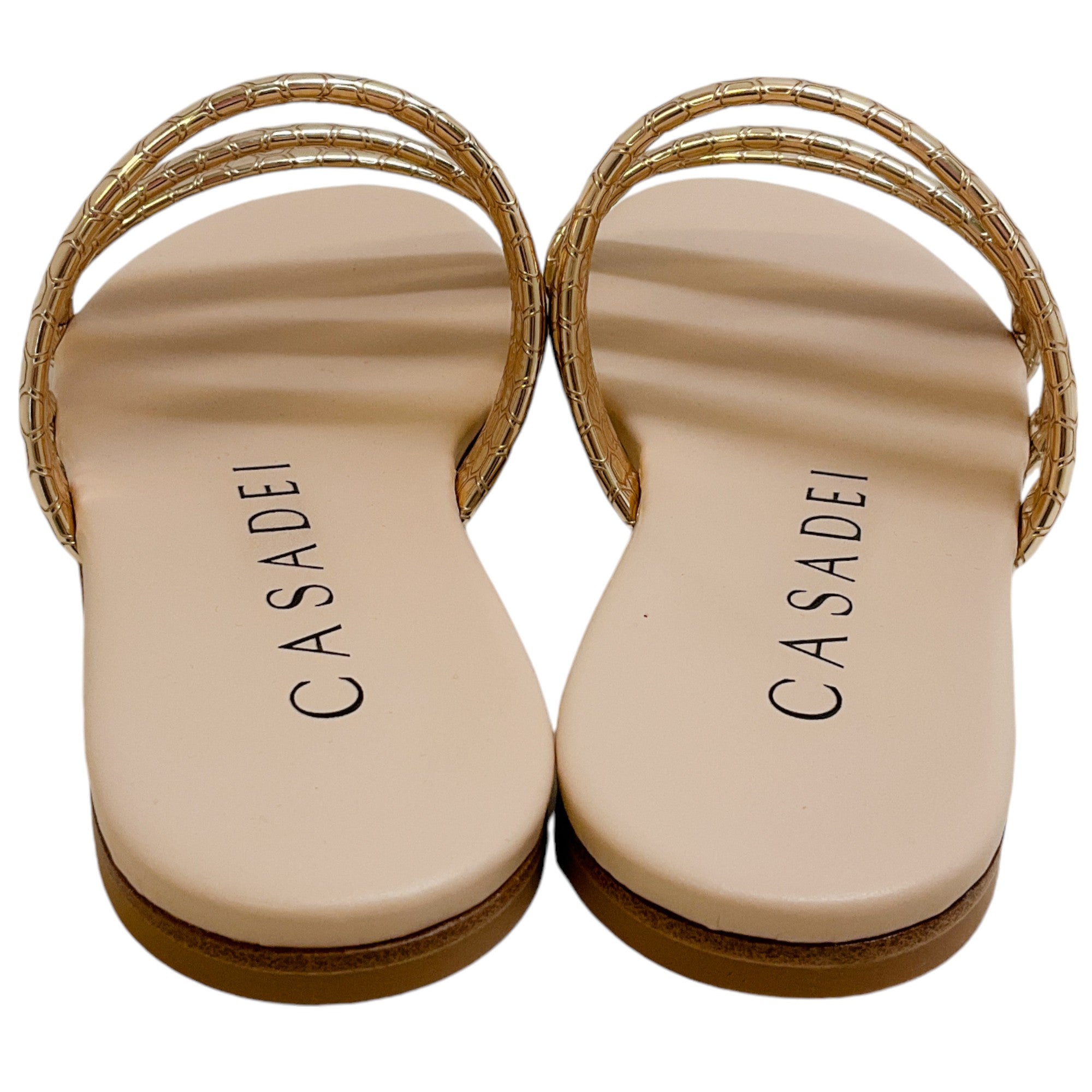 Casadei Rose Gold Embossed Leather Atomium Sandals - Women's Luxury High Heel Dress Shoes for Weddings & Evening Events