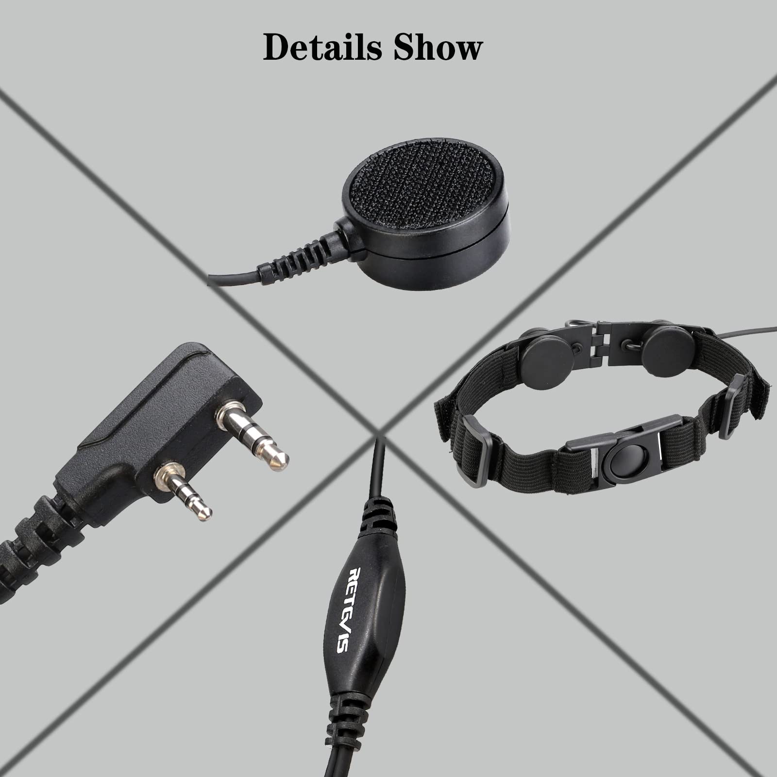 Retevis Adjustable Throat Mic Walkie Talkie Headset with Acoustic Tube - 2 Pin Connector for RT22 RT68 RT21 H-777 RT27 RT86 - Compatible with BAOFENG UV-5R PXTON 2 Way Radio - Hands-Free Communication for Outdoor Activities, Construction, Security & Emergency Response (1 Pack)