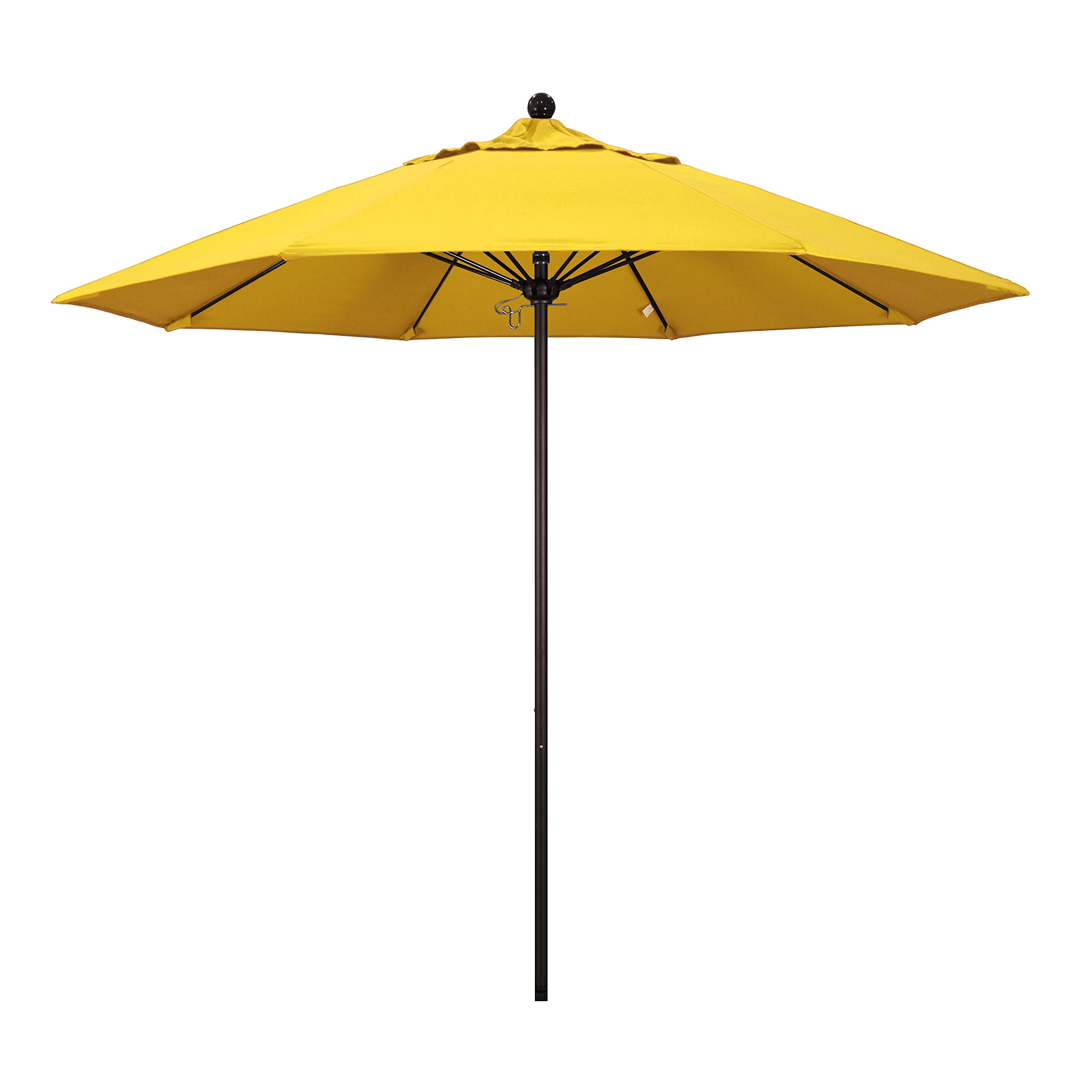 9' Round California Umbrella with Aluminum/Fiberglass Frame - Push Open Patio Umbrella with Bronze Pole & Olefin Lemon Fabric - Perfect for Poolside, Backyard, and Outdoor Dining Areas