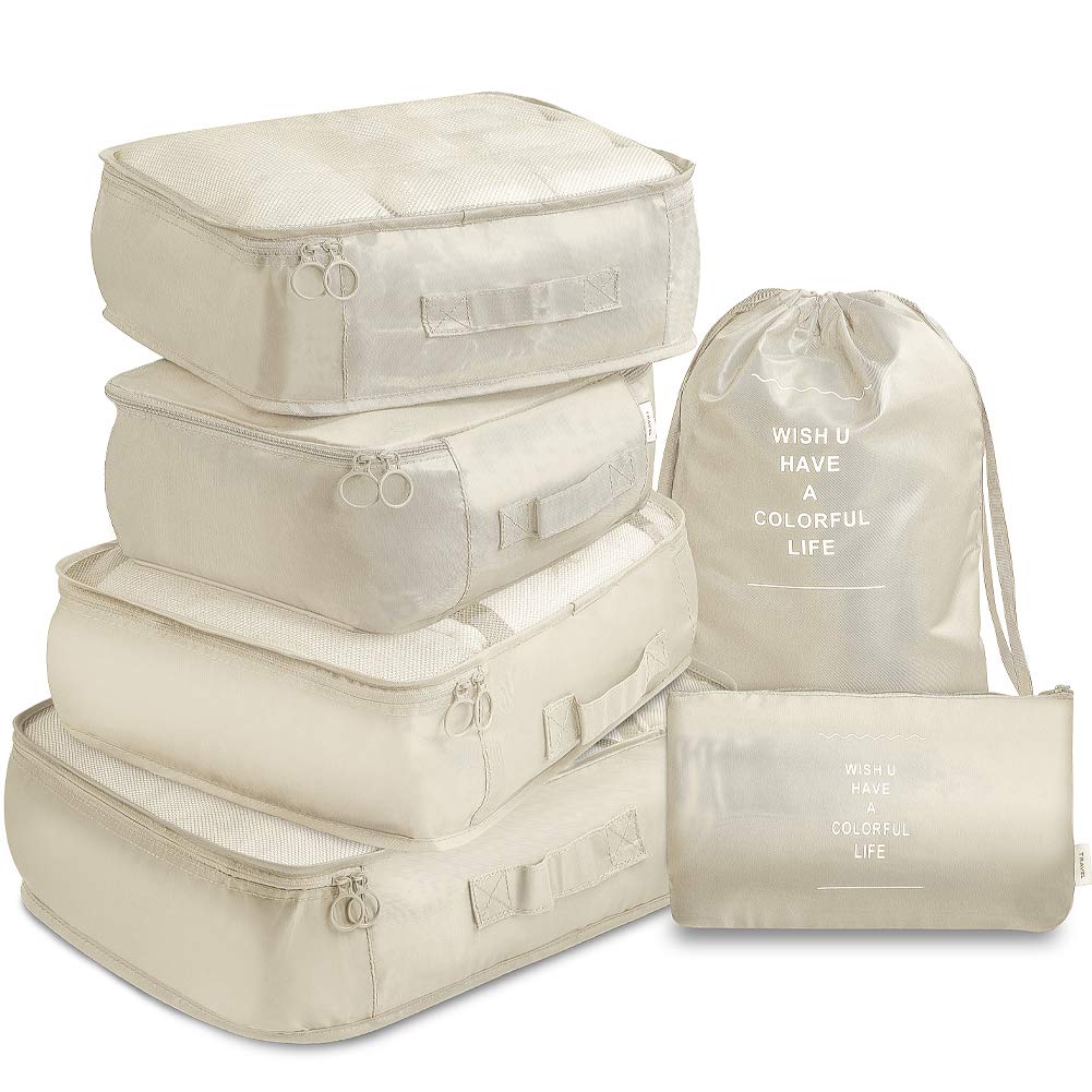 VAGREEZ Lightweight Travel Packing Cubes Set - 4-Piece Luggage Organizer Bags for Carry-On Suitcase (Beige) | Perfect for Business Trips, Vacation & Weekend Getaways
