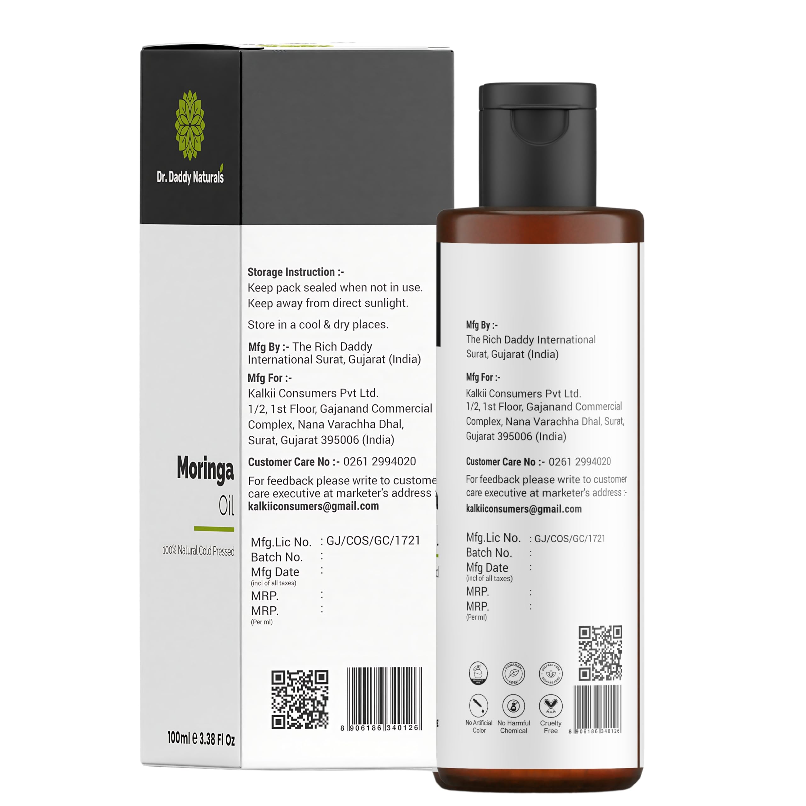 100% Cold Pressed Moringa Oil for Hair & Skin | Dr. Daddy Naturals Pure Moringa Oleifera (Behen Oil) | Deep Moisturizing & Hydrating Treatment for Shiny, Smooth Hair & Glowing Skin | 100ml | Perfect for Daily Hair Care & Facial Hydration Routine