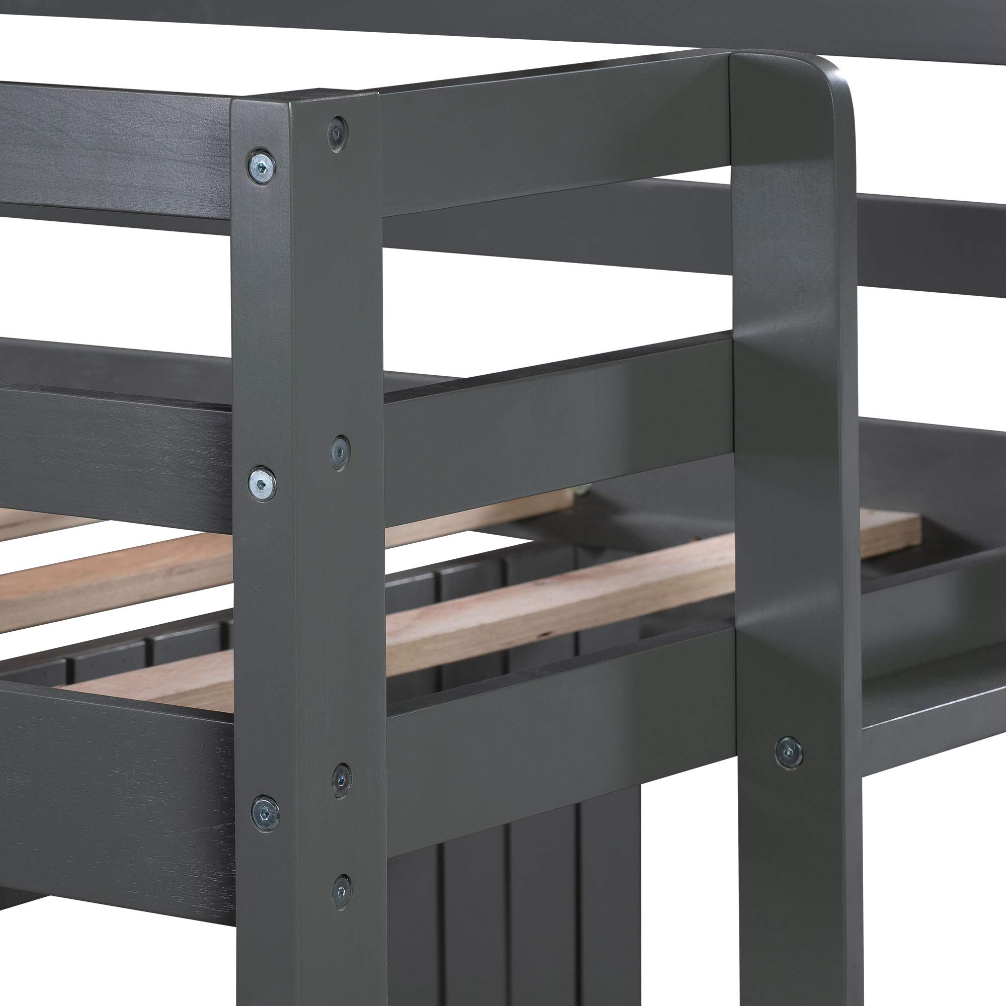 Twin Over Full Bunk Bed with Playhouse - Solid Wood Loft Bed for Kids with Ladder & Safety Guardrails - Space-Saving Farmhouse Design for Boys & Girls Bedroom (Gray) - Perfect for Small Rooms, Shared Kids' Spaces & Sleepovers