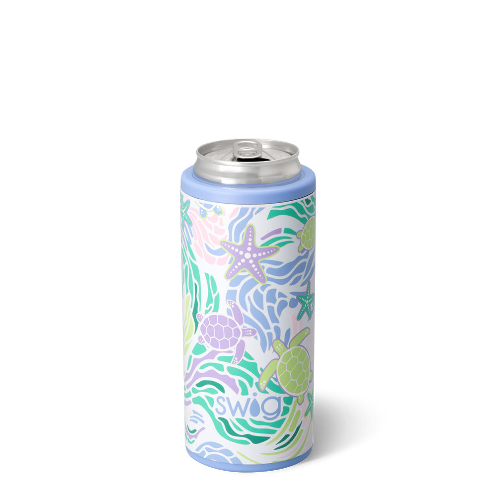 Sea Swirl Skinny Can Cooler 12oz - Insulated Beer & Soda Can Holder for Beach, Pool & Outdoor Parties - Keep Drinks Cold in Style