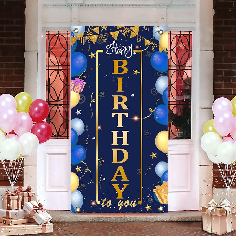 Blue and Gold Happy Birthday Door Banner - 72.8