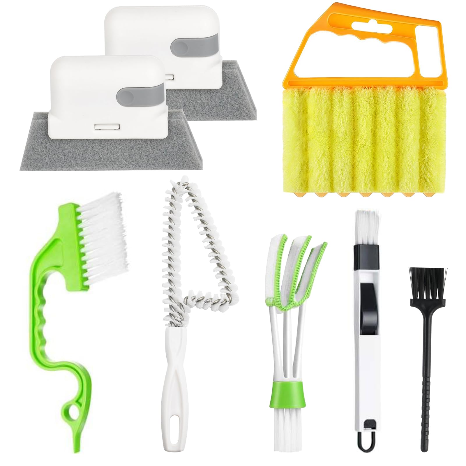 8-Piece Handheld Groove Gap Cleaning Kit - Multi-Purpose Crevice Brush for Window Tracks, Blinds, Shower Doors, Car Vents, AC Units & Keyboards | Perfect for Home, Office & Vehicle Deep Cleaning