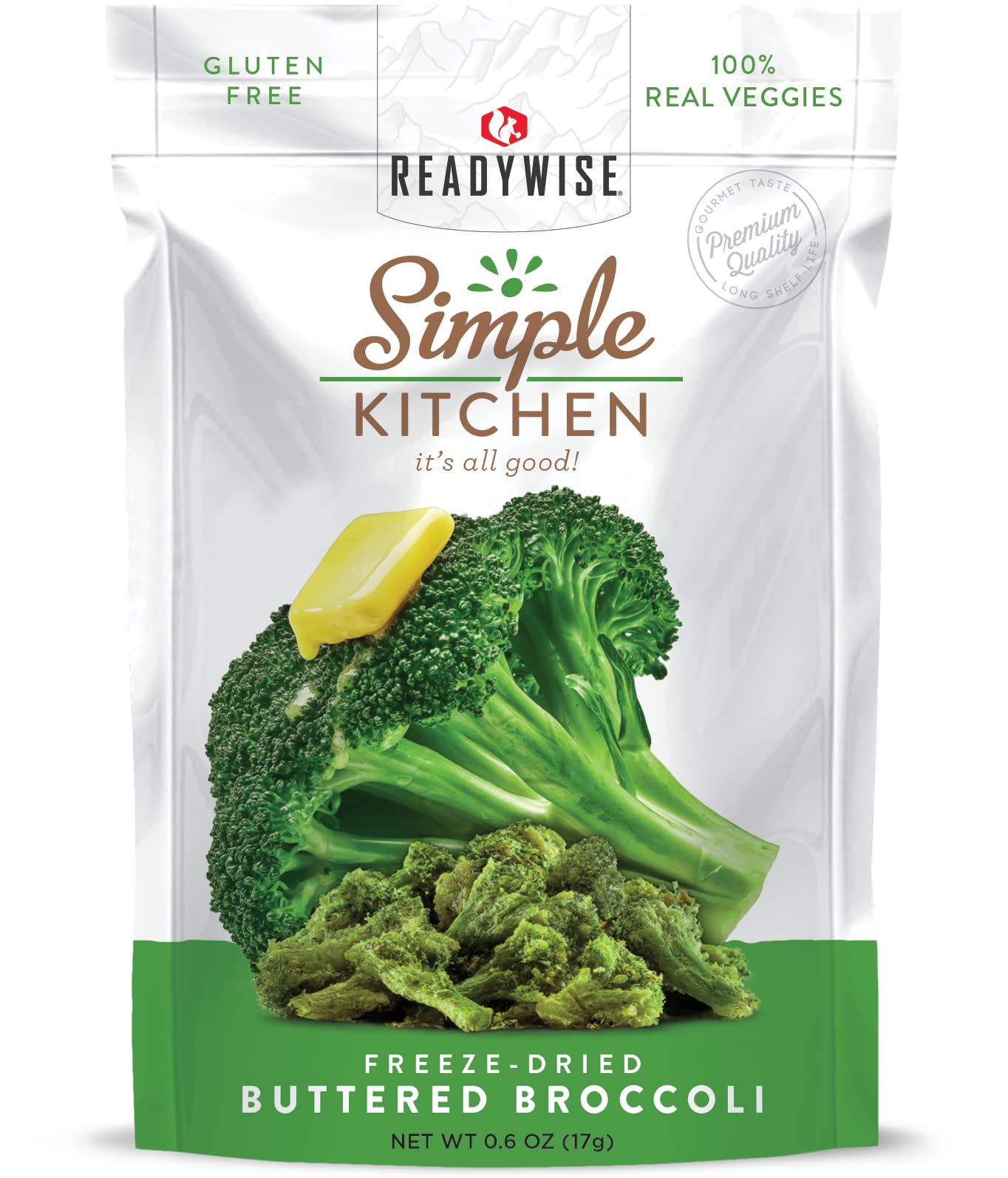 Simple Kitchen FD Buttered Broccoli Single Pouch (6-Pack) | Freeze-Dried Vegetable Snacks for Camping, Hiking & Emergency Food Storage