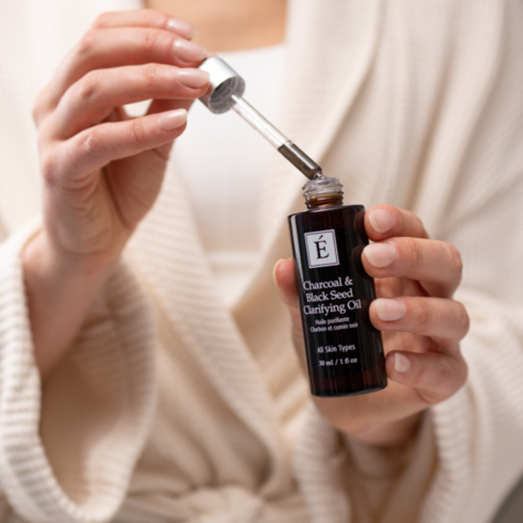 Eminence Organics Charcoal & Black Seed Clarifying Oil - Detoxifying Facial Treatment for Acne-Prone Skin | Deep Cleansing & Pore Minimizing | Perfect for Oily & Combination Skin Care Routine