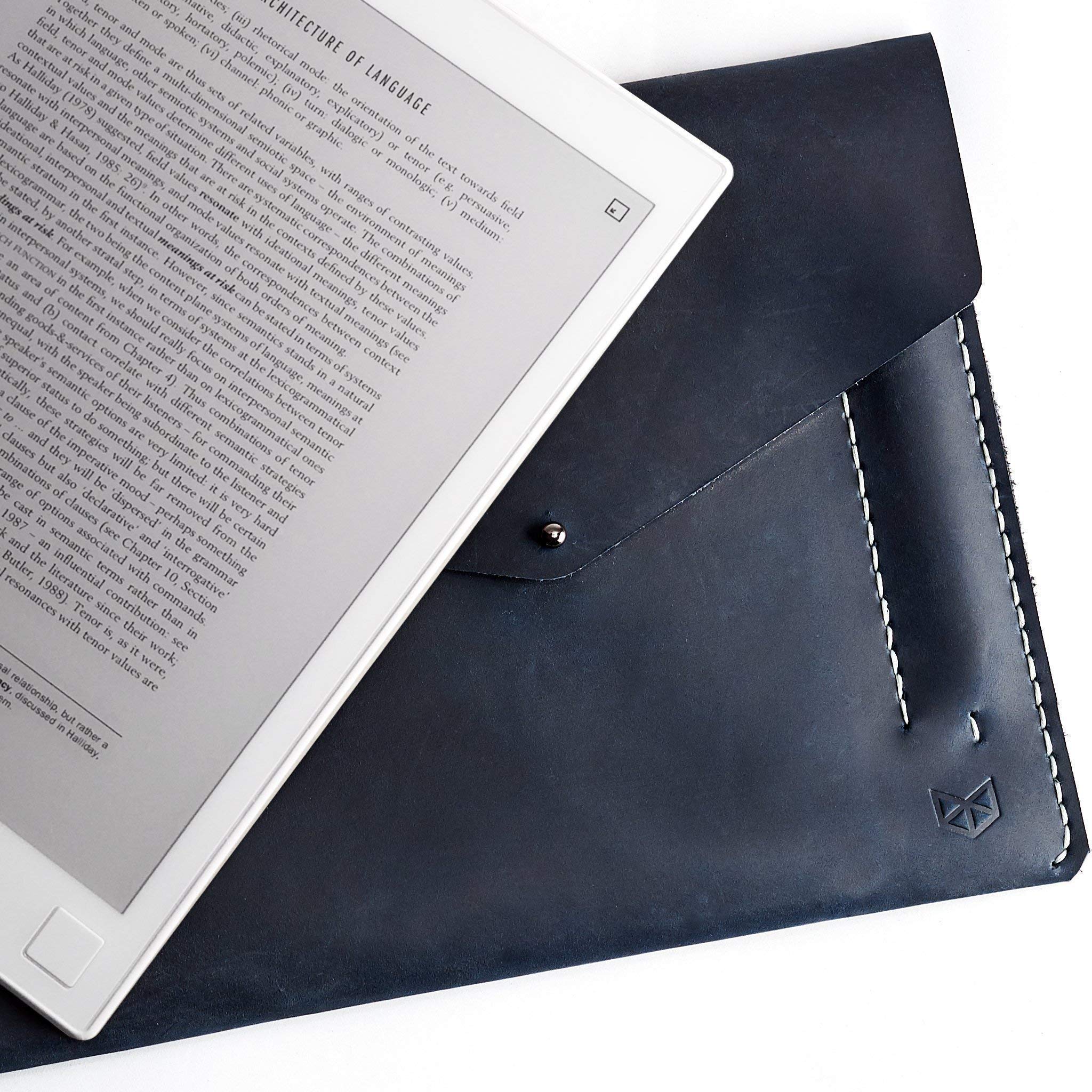 Premium reMarkable 2 Tablet Case - Blue Genuine Leather E-Reader Folio Cover with Marker Holder | Handmade Protective Sleeve for Digital Paper | Perfect Gift for Men | Office, Travel & Note-Taking Essential