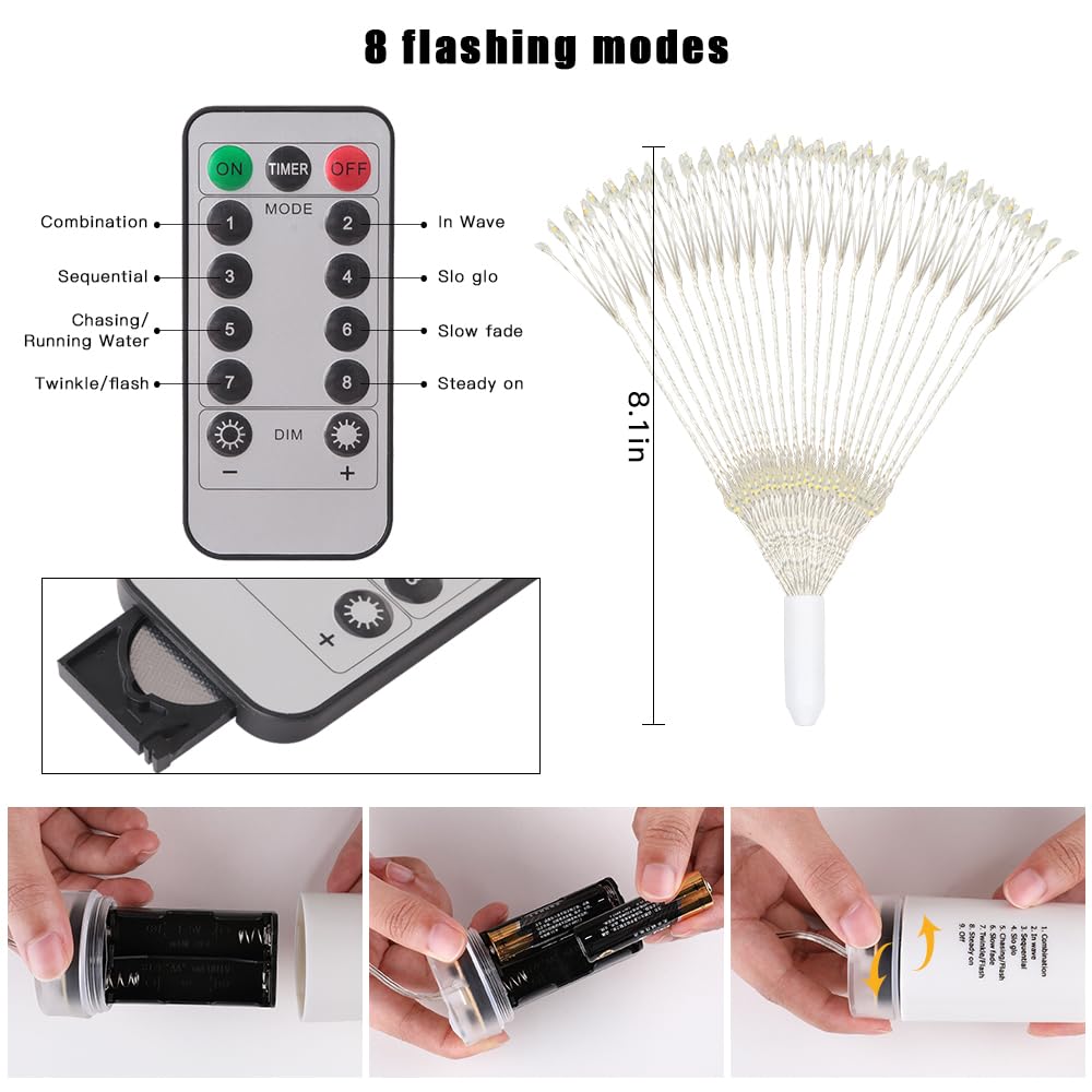 Techip 4PCS 200LED Battery Operated Fairy Lights with Remote & Timer - Waterproof Copper Wire String Lights for Wedding, Christmas, Party, Garden, Patio, Bedroom Decor - Indoor & Outdoor Decorative Lighting for Home, Events and Special Occasions