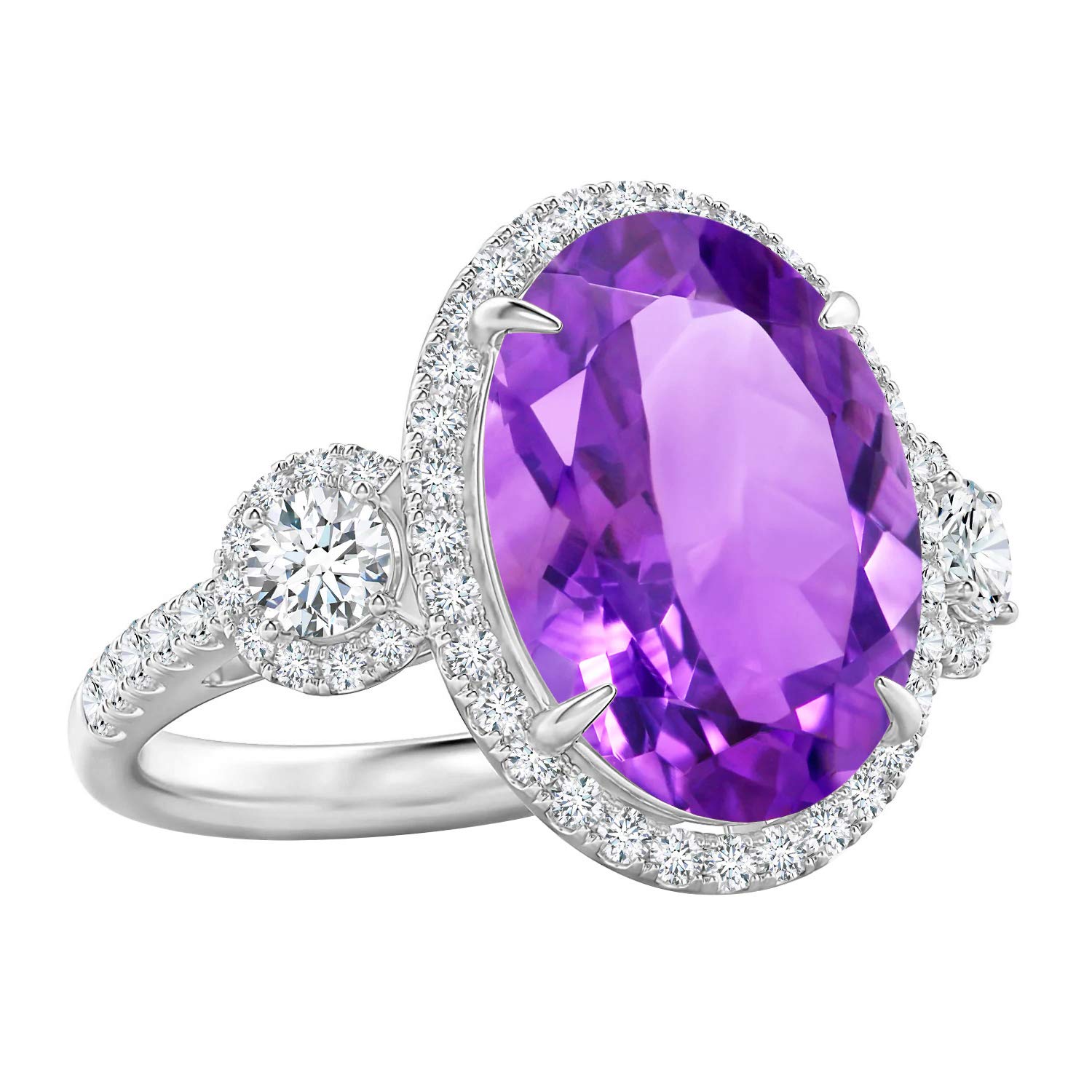 Solitaire Accents 925 Sterling Silver 2.5 CTW Oval Amethyst Gemstone Three Stone Ring for Women | Elegant Jewelry Gift for Anniversary, Birthday & Special Occasions