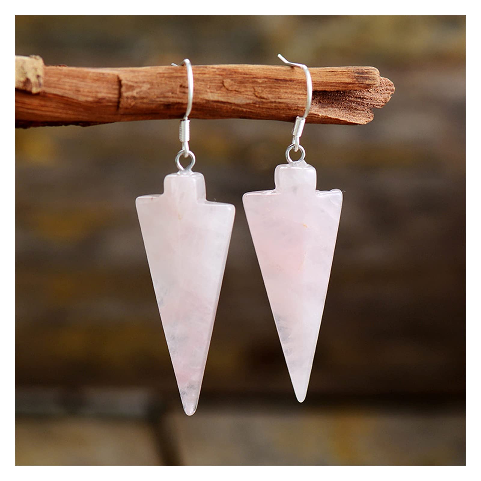 Luxury Rose Quartz Drop Earrings for Women - Elegant Arrowhead Dangle Earrings with Natural Stone, Bold Statement Jewelry Set (Rose Gold) - Perfect for Parties, Weddings & Special Occasions