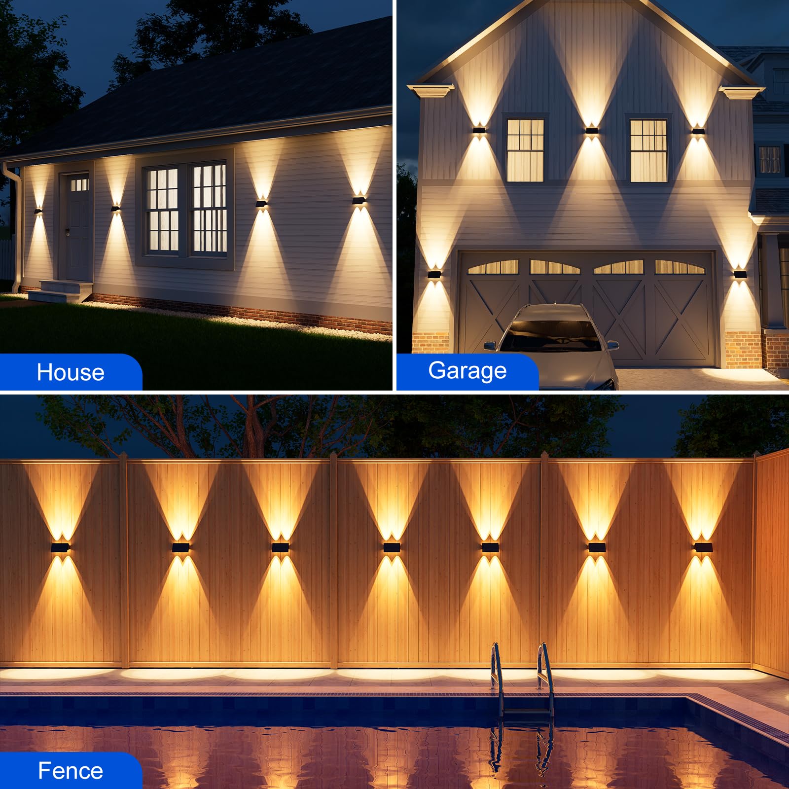 12 Pack Solar Up and Down Wall Lights Outdoor - Waterproof LED Fence Lighting for Deck, Patio, Porch, Garden & House - Easy Install Solar Powered Exterior Wall Mount Lights (Warm White) - Perfect for Pathway, Driveway & Landscape Lighting
