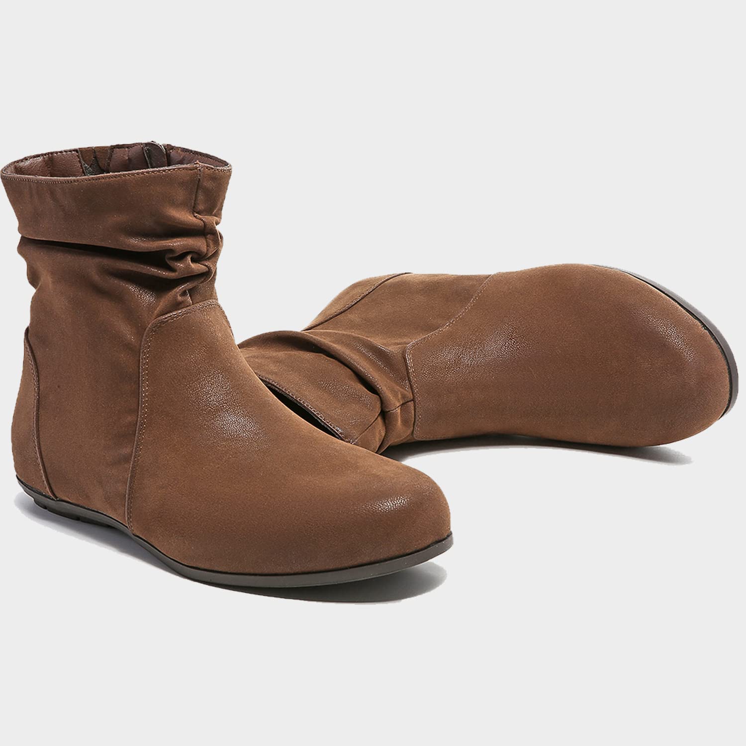 Luoika Women's Wide Width Ankle Boots - Black & Brown Block Heel Side Zipper Booties for Casual Wear, Office & Outdoor Walking