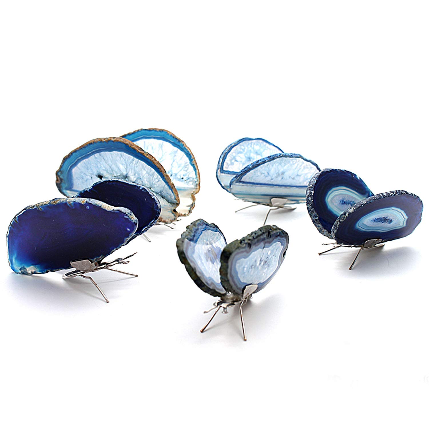 Blue Agate Slice Butterfly Wall Decor - Natural Agate Geode Butterfly Wings for Boho Home Decor, Spiritual Healing & Meditation Room - Perfect for Living Room, Bedroom, Office & Gift Giving (BFLY-10002)