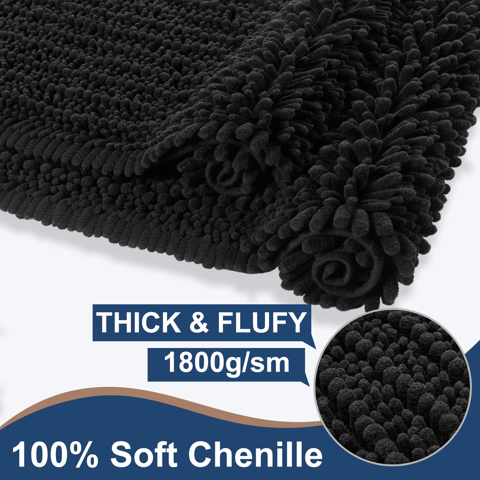 FLOLEOPA Soft Plush Microfiber Bathroom Rugs - Super Absorbent Non-Slip Machine Washable Bath Mats for Tub, Shower & Floor (31x59 Inches, Black) | Perfect for Bathroom Safety & Comfort, Quick-Drying Floor Mat for Wet Areas