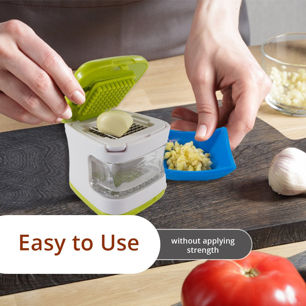 Premium Mini Garlic Press - Stainless Steel Garlic Crusher & Mincer with Ergonomic Handle - Perfect for Cooking, Baking & Meal Prep - Green