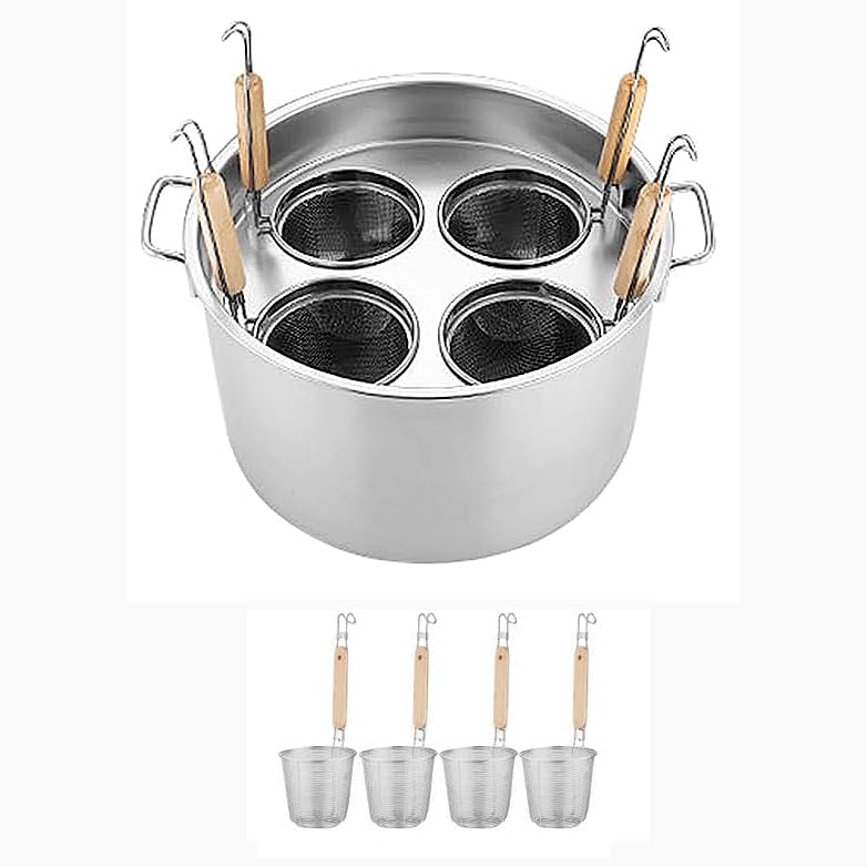 RSBFER Commercial Stainless Steel Pasta Cooker Set with Strainer Basket - 4 Hole Pasta Cooking Tool for Restaurants & Catering | Cook 3-5 Different Foods Simultaneously | Perfect for Italian Restaurants, Food Trucks & Home Kitchens