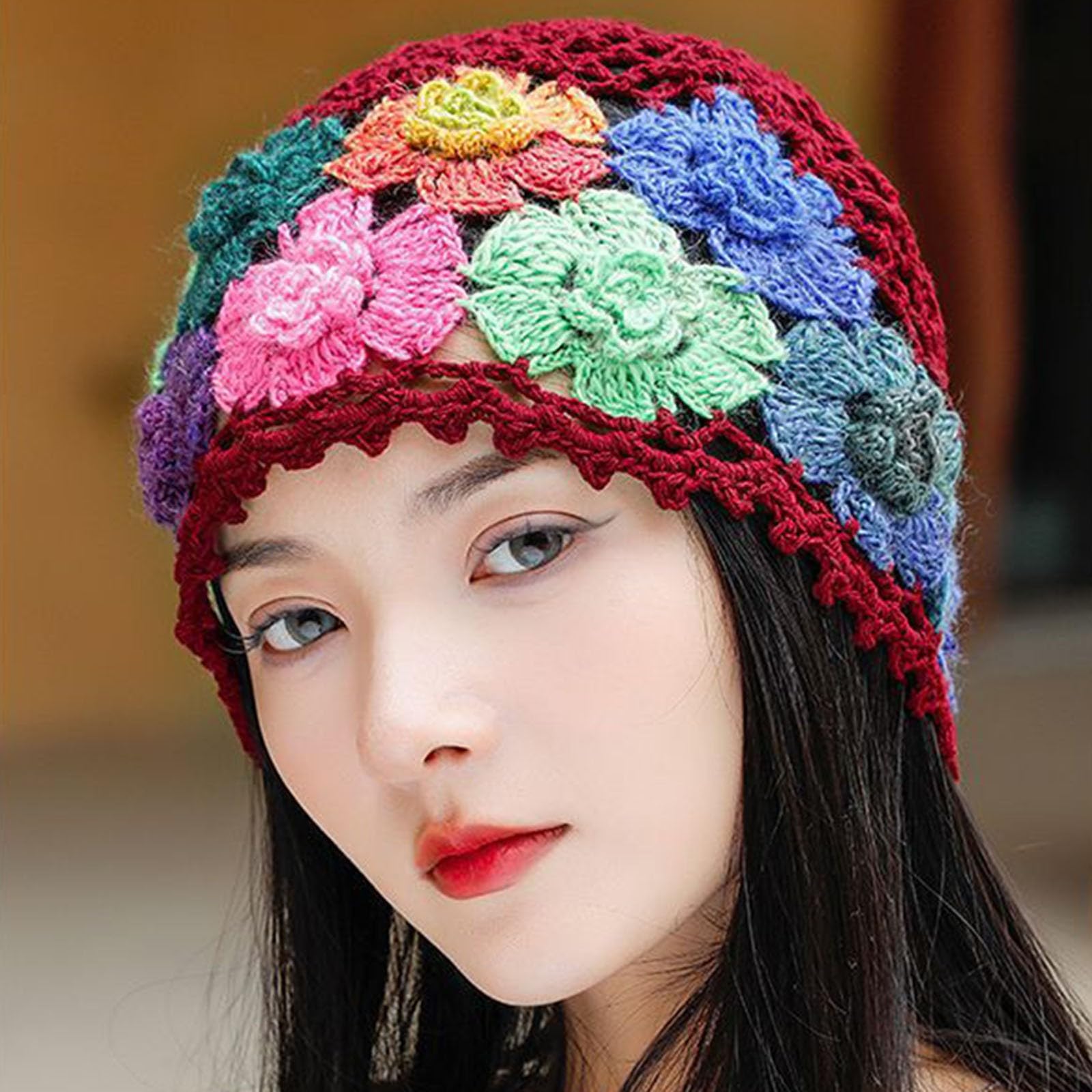 Women's Colorful Crochet Slouchy Beanie Hat - Handmade Knit Floral Bucket Hat with Foldable & Stretchy Design - Perfect for Winter, Fall Fashion, Outdoor Activities and Casual Wear