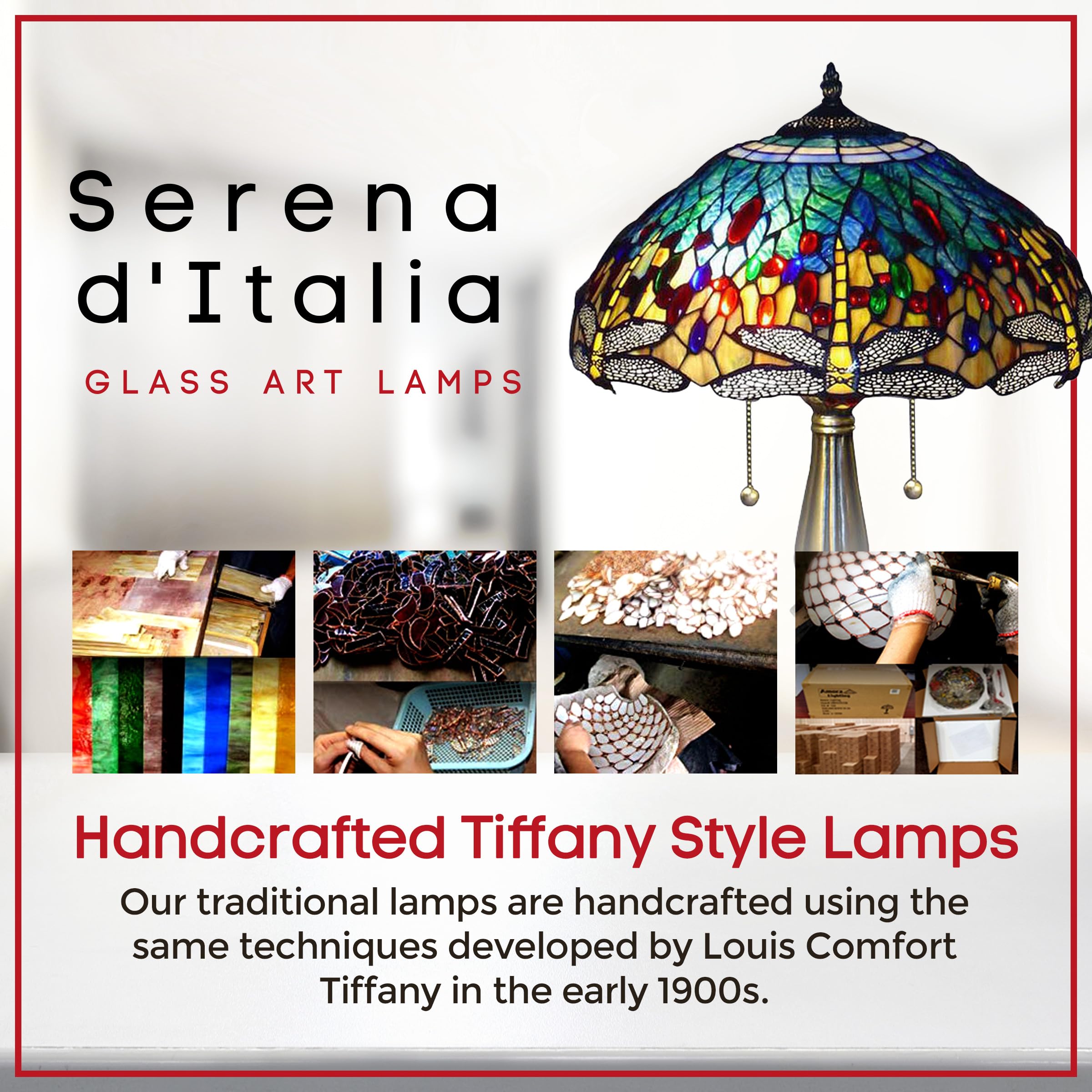 Serena D'italia Tiffany Table Lamp - Yellow Dragonfly Antique Desk & Nightstand Lamp - 22-inch Blue & Yellow Stained Glass Lamp for Bedroom, Living Room, Office Decor