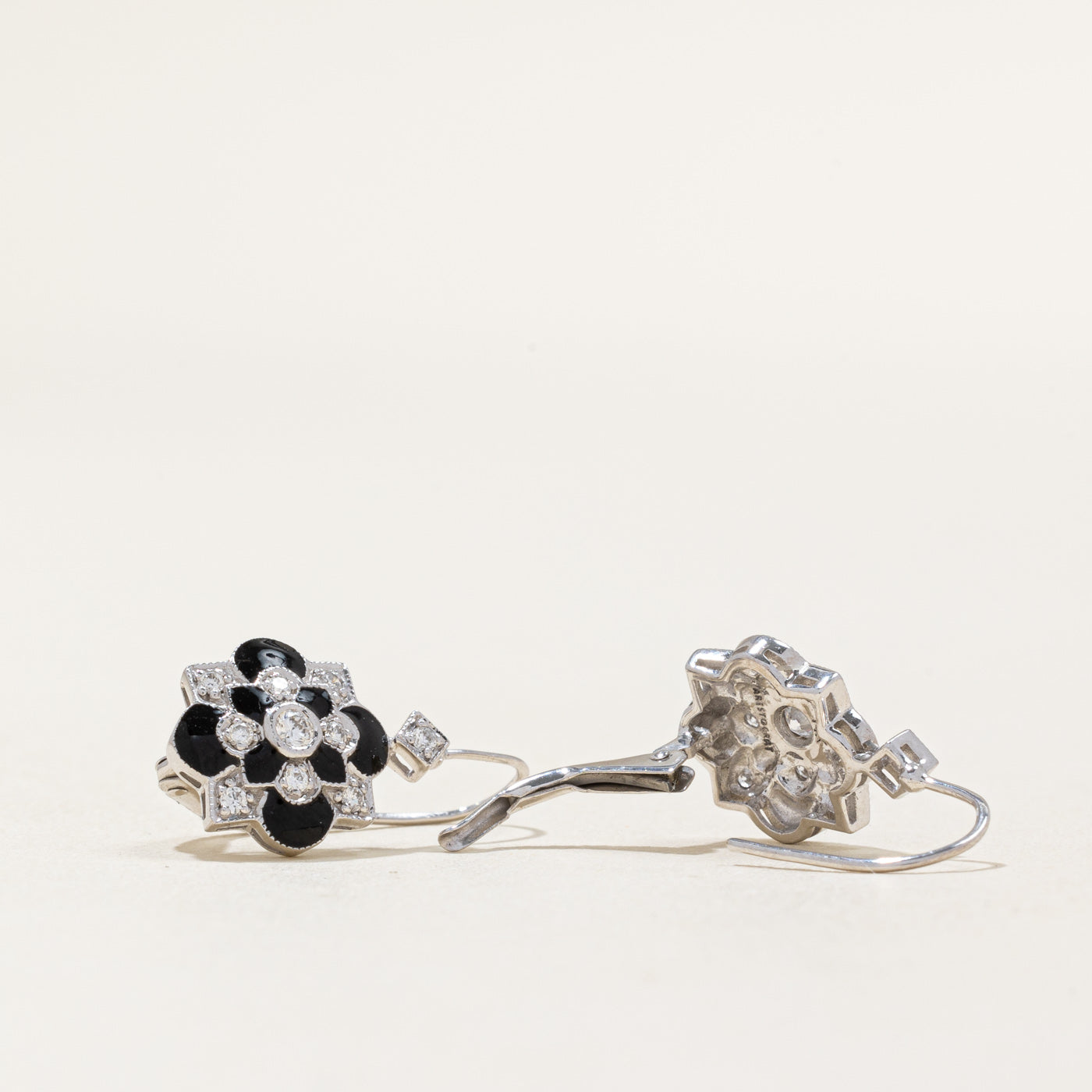 0.24ctw Diamond & Black Enamel Earrings for Women - Elegant Dangle Earrings for Party, Wedding & Evening Wear | Hypoallergenic Sterling Silver Jewelry Gift