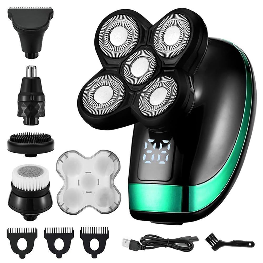 5-in-1 Electric Head Shaver for Men - Digital Display Wet/Dry Facial & Body Hair Trimmer Kit | Perfect for Travel, Gym & Daily Grooming Routine
