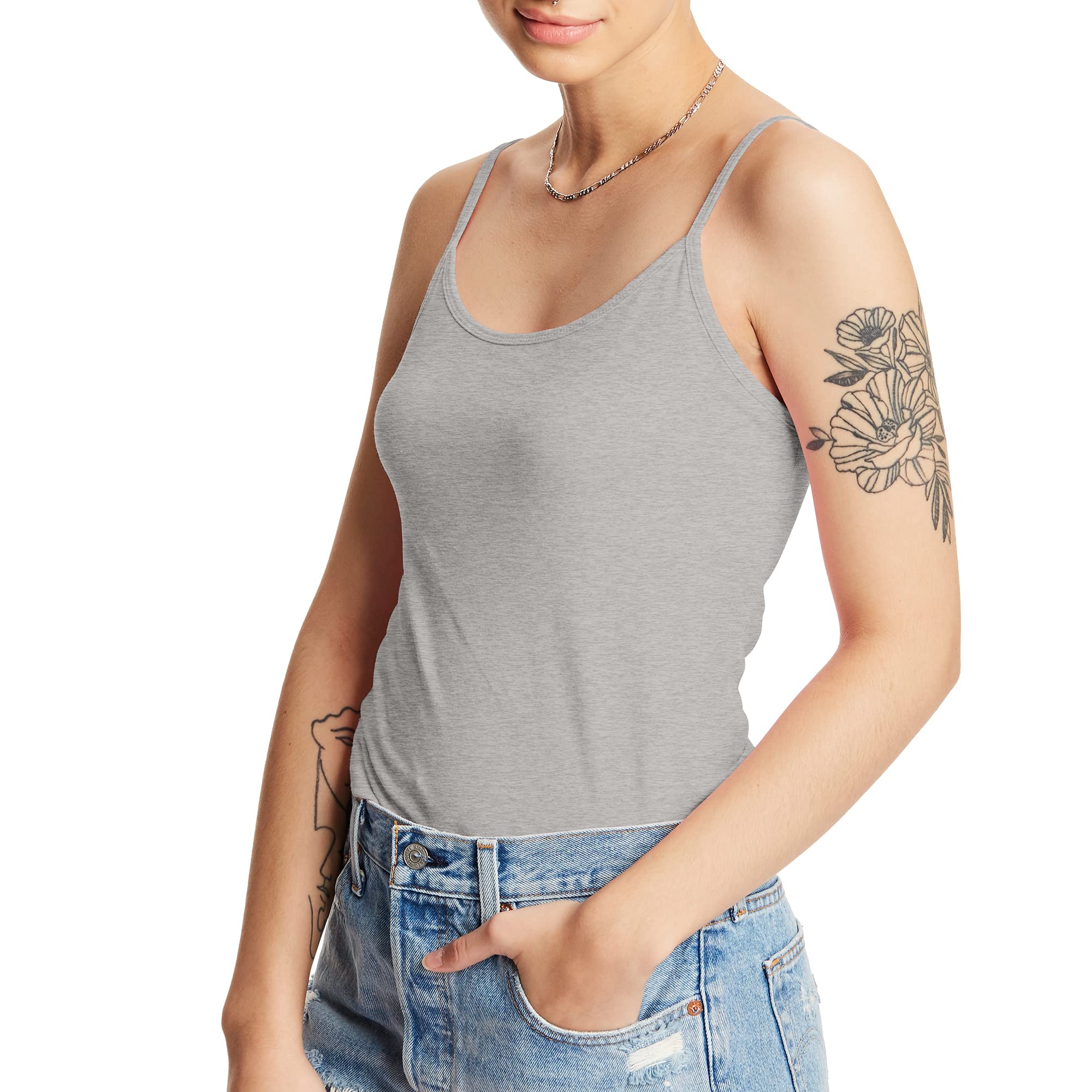 Hanes Women's Cami with Built-in Shelf Bra - Stretch Cotton Camisole with Adjustable Straps | Comfortable Layering Top for Sleepwear, Lounge & Everyday Wear