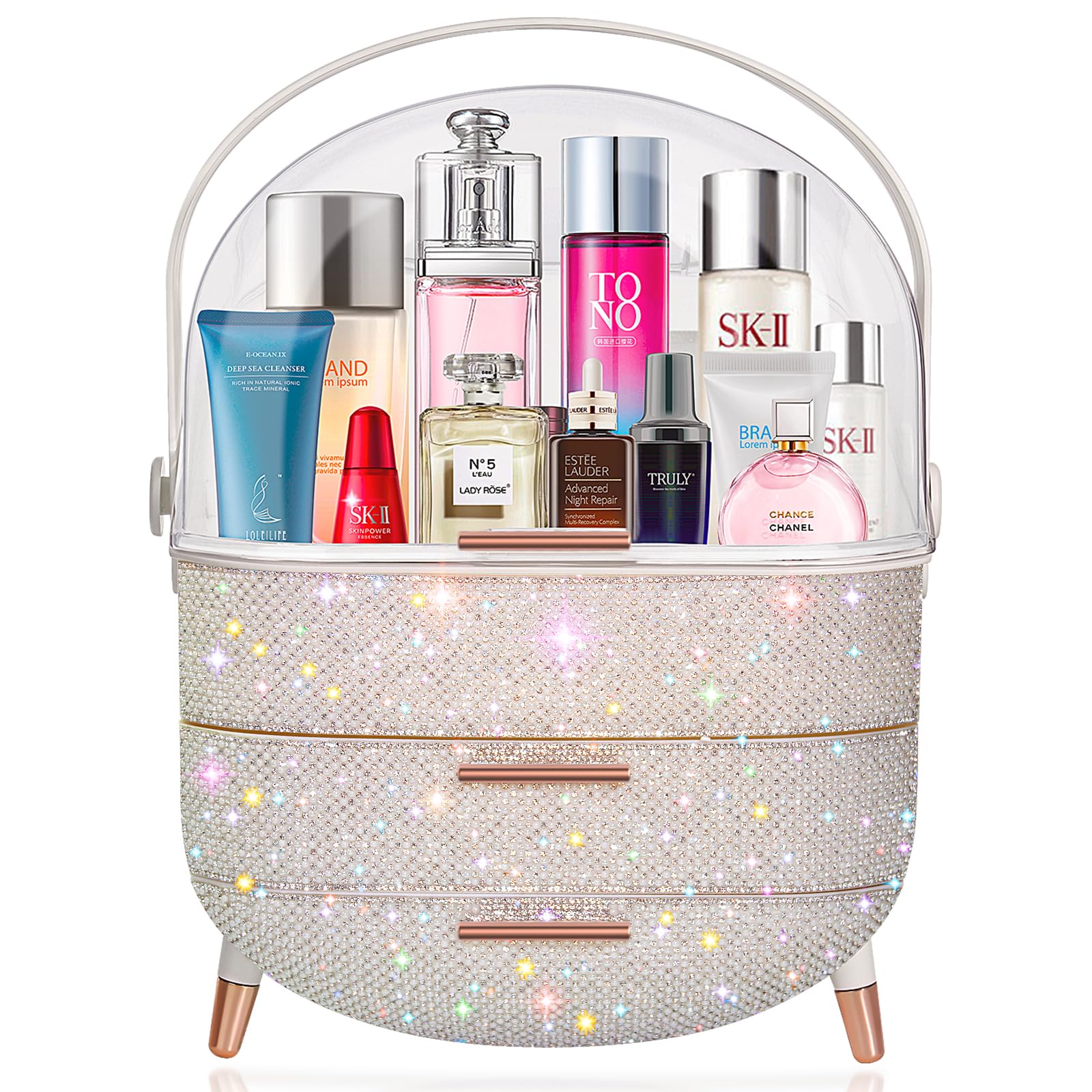 Teen Girls Makeup Organizer & Jewelry Storage Case - Skincare & Cosmetics Display Holder for Countertop, Bathroom, Vanity - Pearl White Beauty Organizer for Teens & Women