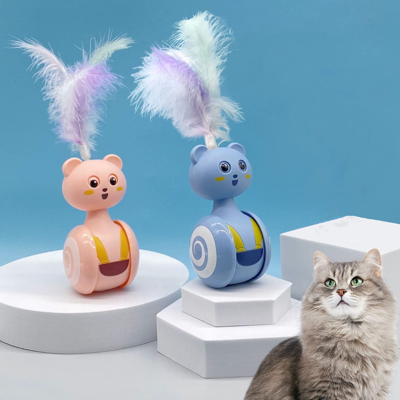 Interactive Cat Toys for Indoor Cats - Feather Wand, Puzzle & Automatic Moving Toys - Fun & Engaging Kitten Toys in Blue & Pink (Blue) - Perfect for Playtime & Exercise