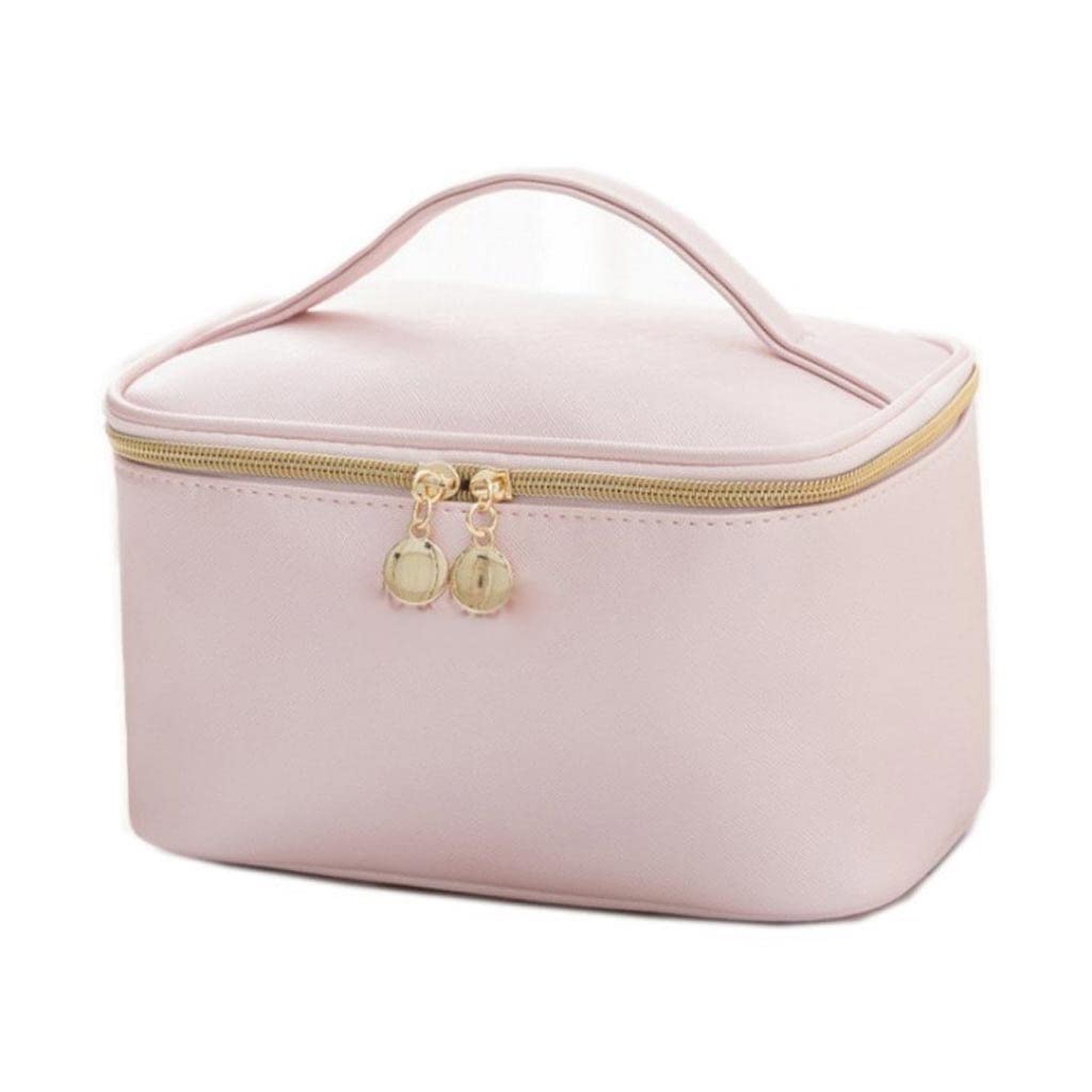 EKDSPW Large Leather Waterproof Cosmetic Bag for Women - Pink Makeup Organizer with Zipper, Travel Toiletry Case & Beauty Storage Pouch | Perfect for Travel, Gym, and Daily Makeup Organization