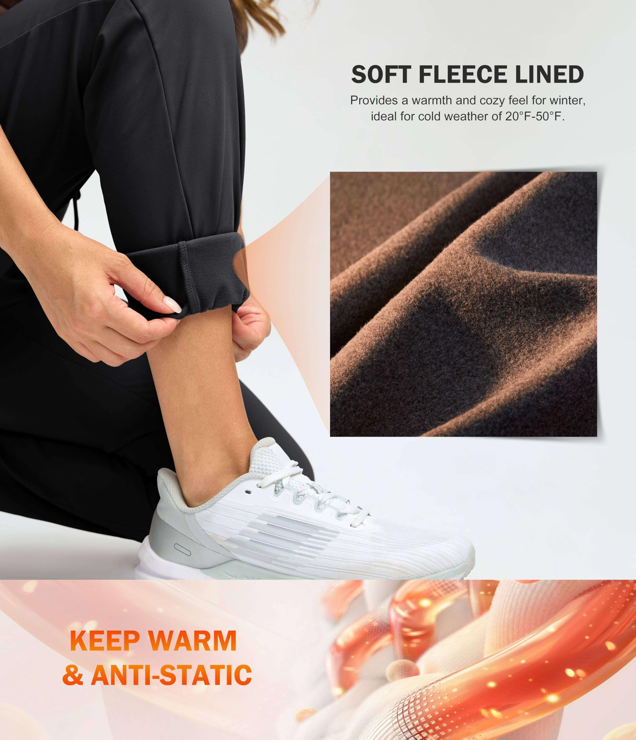 Women's Fleece Lined Joggers - High Waisted Thermal Sweatpants with Water Resistant Fabric & Zipper Pockets (Sizes 28/30/32) | Perfect for Winter Workouts, Yoga, Lounging & Outdoor Activities