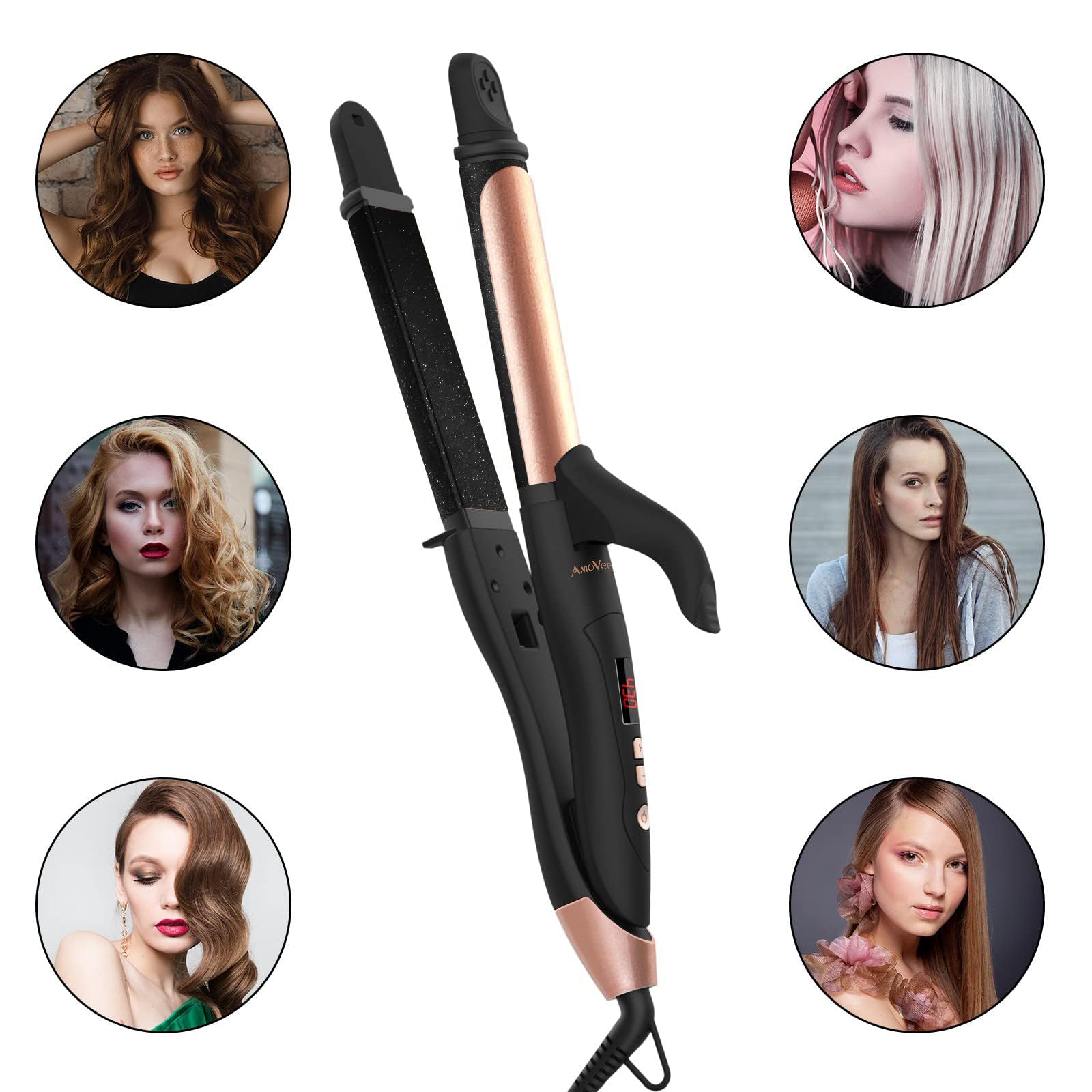 AmoVee Mini Flat Iron & 2-in-1 Hair Straightener - Travel Size for On-the-Go Styling, Perfect for Home, Salon & Vacation Use