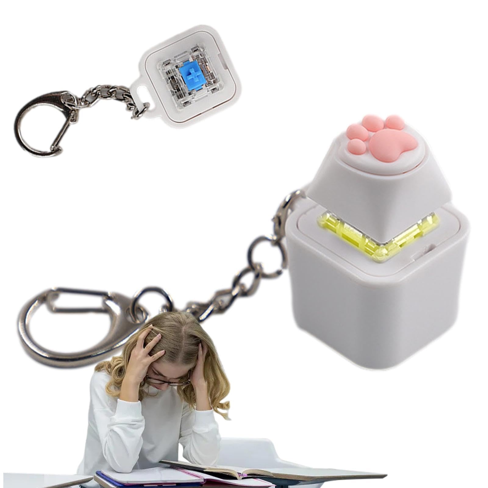 Fidget Keychain Toy - LED Light Up Keyboard Clicker Stress Relief Sensory Toy for Adults & Kids, Portable Anxiety Relief Gadget for Office, School, Travel and Focus Aid