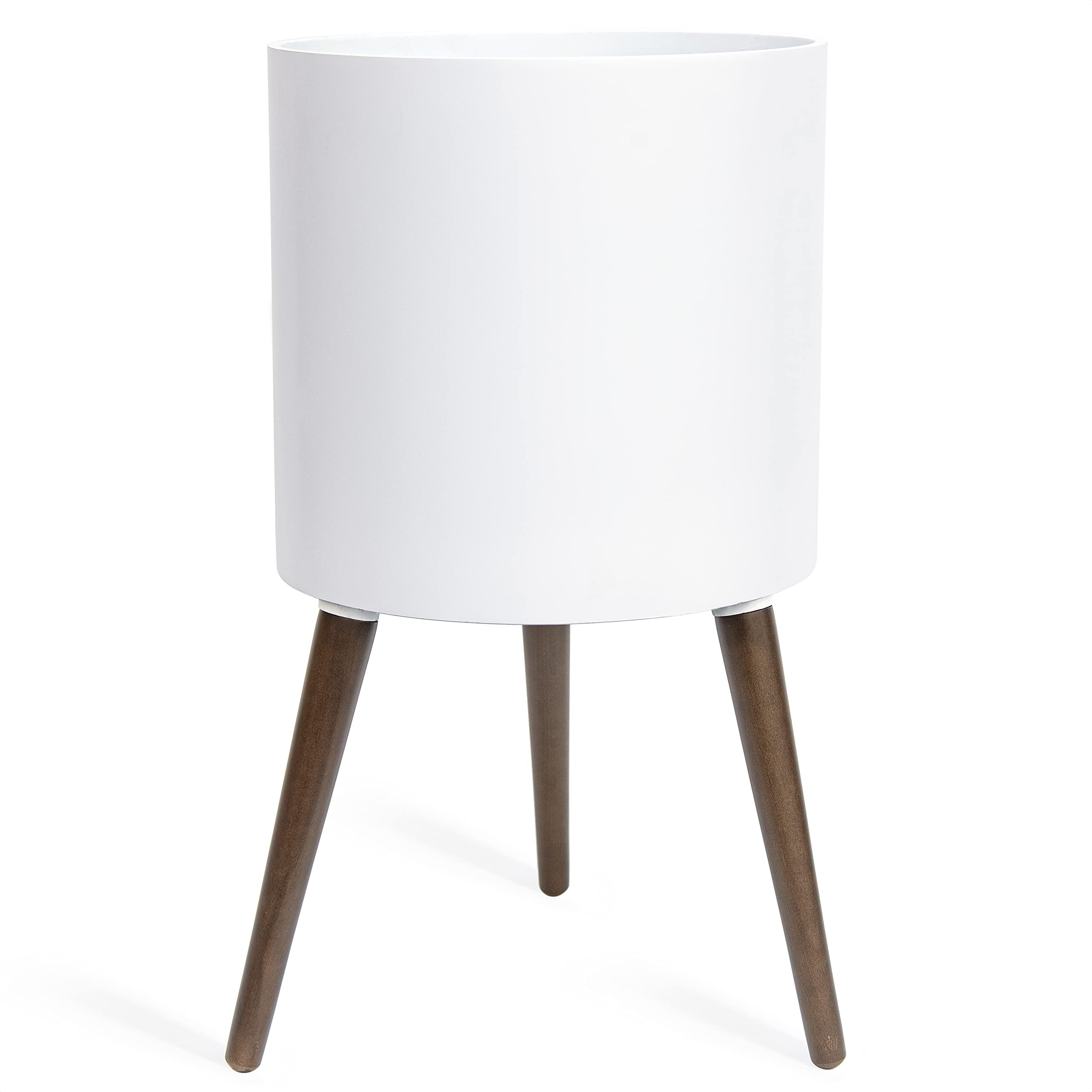 D'vine Dev 14 Inch Mid-Century Modern Plant Pot with Stand - Tall Indoor Planter with Legs for Large Plants - White Ceramic Flower Pot for Living Room, Bedroom & Office Decor