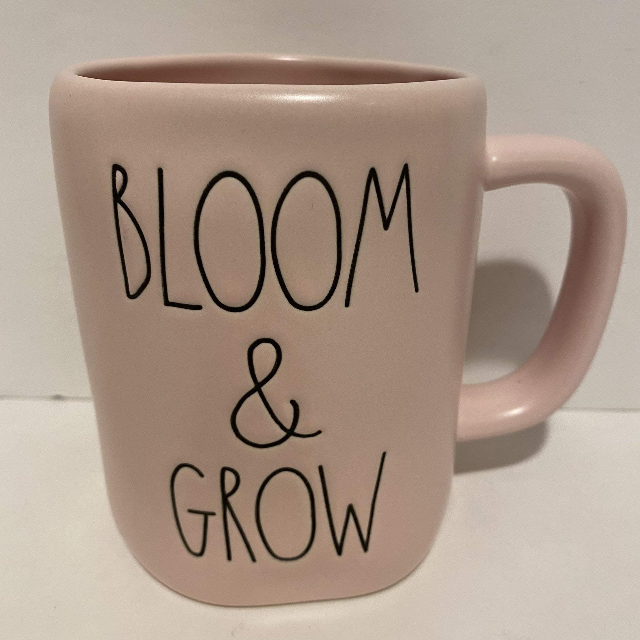 Rae Dunn BLOOM & GROW Pink Ceramic Mug - 16 oz Coffee Cup - Dishwasher & Microwave Safe - Perfect for Home, Office & Gift Giving