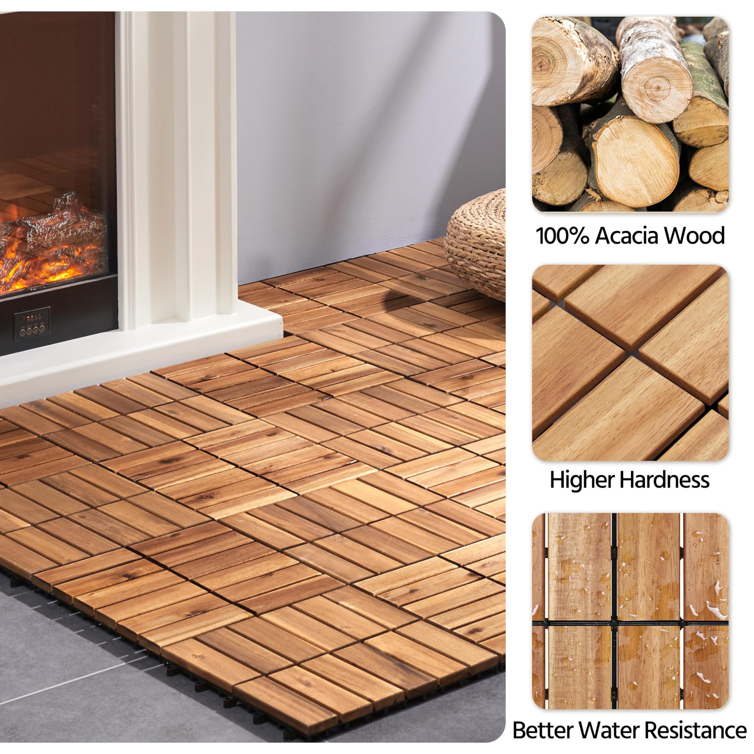 Yaheetech 27pcs Acacia Wood Interlocking Deck Tiles - Non-Slip Waterproof Flooring for Indoor & Outdoor Use - Weather-Resistant Patio Backyard Decor - Perfect for Balcony, Garden, Poolside & Decking Projects
