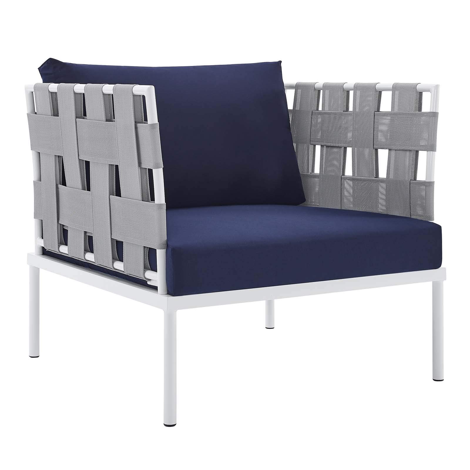 Modway EEI-4925 5-Piece Outdoor Patio Furniture Set - Aluminum Frame with Sunbrella Gray & Navy Cushions - Weather-Resistant Dining Set for Backyard, Poolside or Garden - Includes Table & 4 Chairs