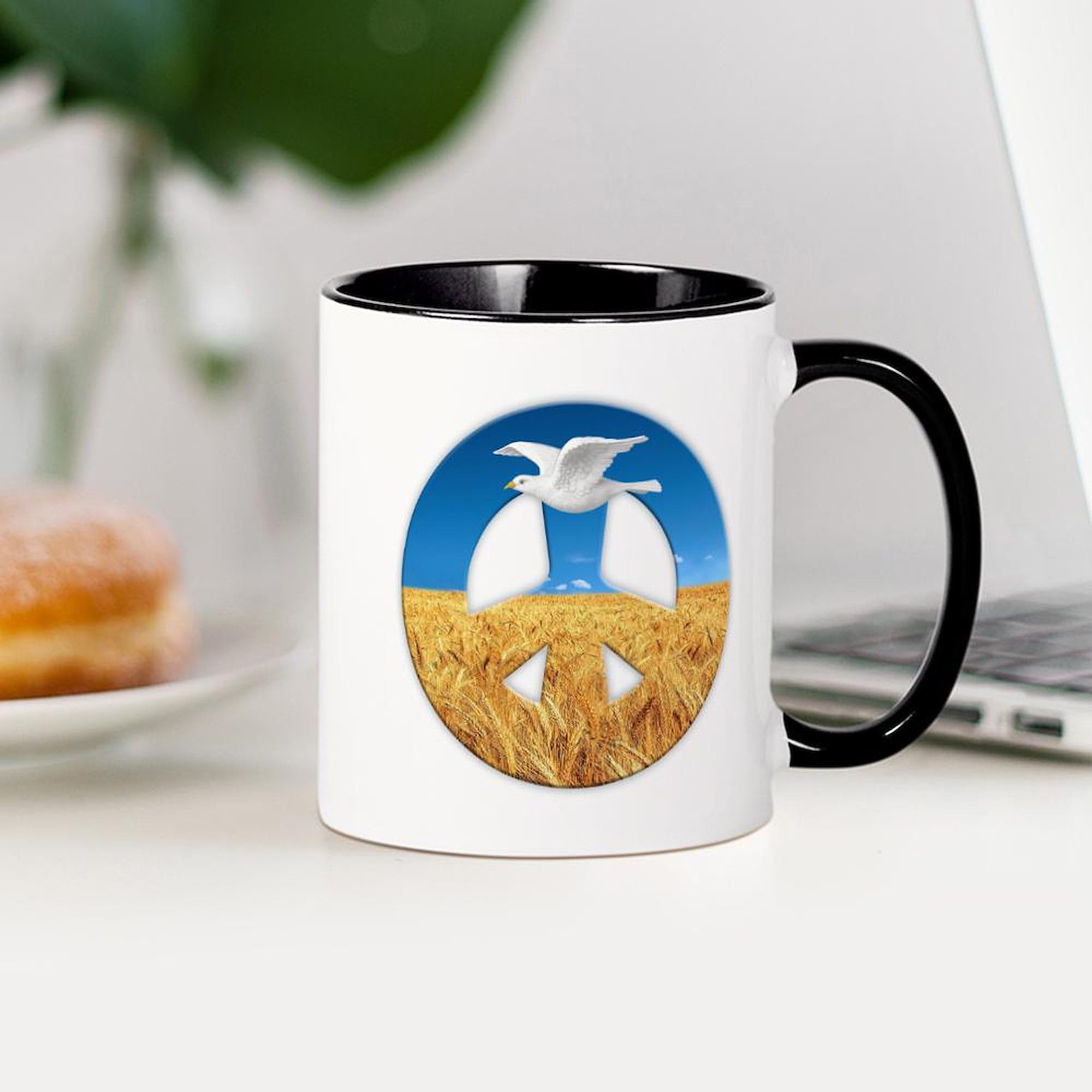 Peace In Ukraine 11 oz Ceramic Coffee Mug - 325 ml White Tea Cup for Office, Home & Gifts - Inspirational Travel Mug for Coffee Lovers & Ukraine Supporters