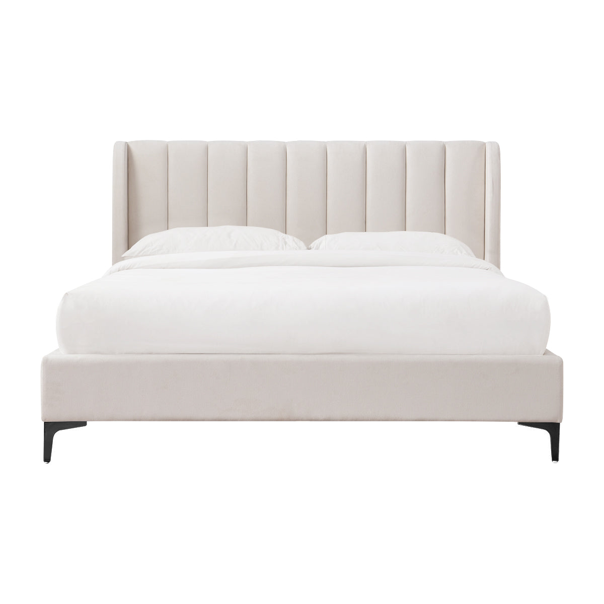 Premium Georgia Fabric King Size Bed Frame - Luxurious Upholstered Headboard & Sturdy Metal Frame for Master Bedroom & Guest Room Decor