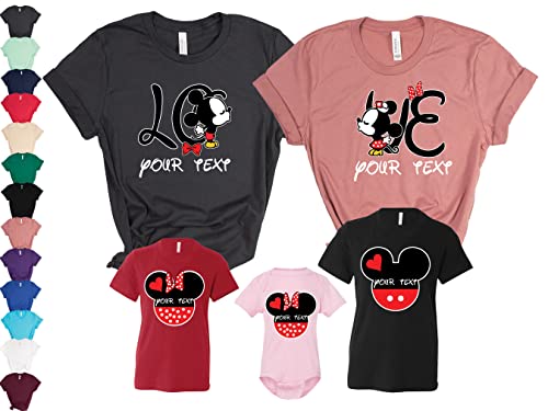 Disney Kiss Family Matching Custom T-Shirts - Personalized Mickey & Minnie Mouse Shirts for Disneyland Resort Vacations | Fun Family Vacation Outfits & Theme Park Matching Shirts
