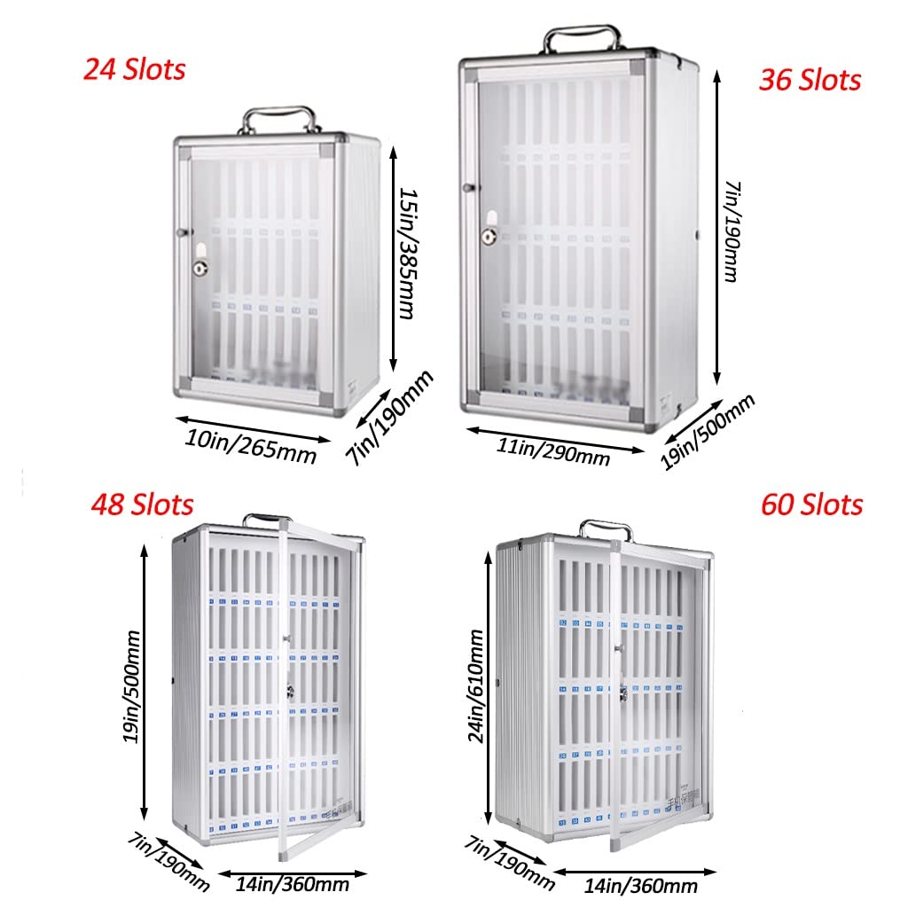 Wall-Mounted Aluminum Alloy Phone Organizer - 24 Slot Cell Phone Storage Cabinet with Handle & Lock for Classroom, Office, Home - Durable Mobile Device Holder for Students, Teachers & Professionals