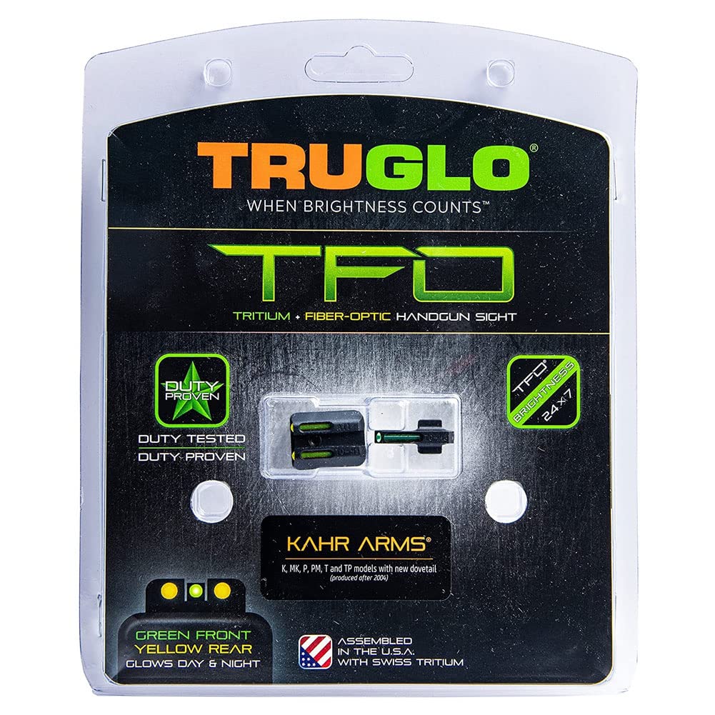 TRUGLO TFO Tritium & Fiber-Optic Handgun Sight - Durable Snag-Resistant Glow in Dark Sights for Kahr Arms Pistols - Perfect for Low Light Shooting & Tactical Use