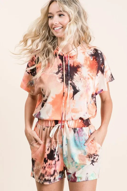 BiBi Tie Dye Terry Hoodie with Drawstring - Soft Cotton Pullover for Women | Perfect for Casual Wear, Gym, and Outdoor Activities