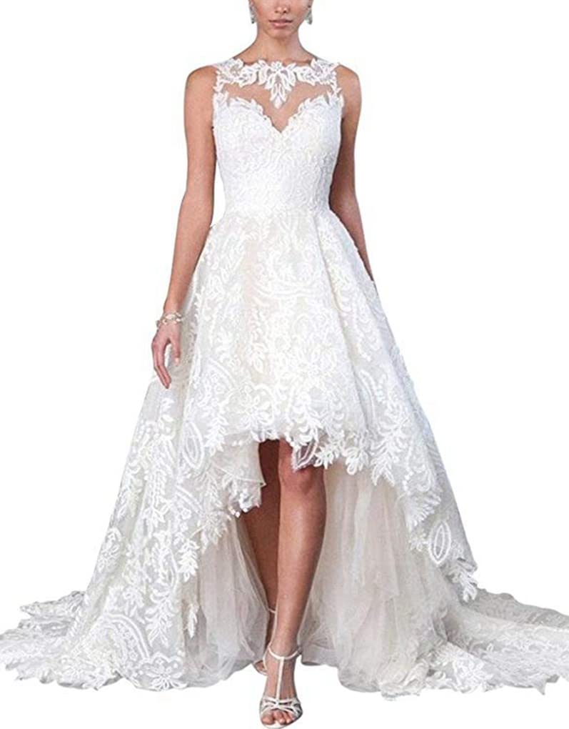 Elegant Lace High-Low Mermaid Wedding Dress for Brides – Perfect for Evening Ceremonies & Romantic Beach Weddings