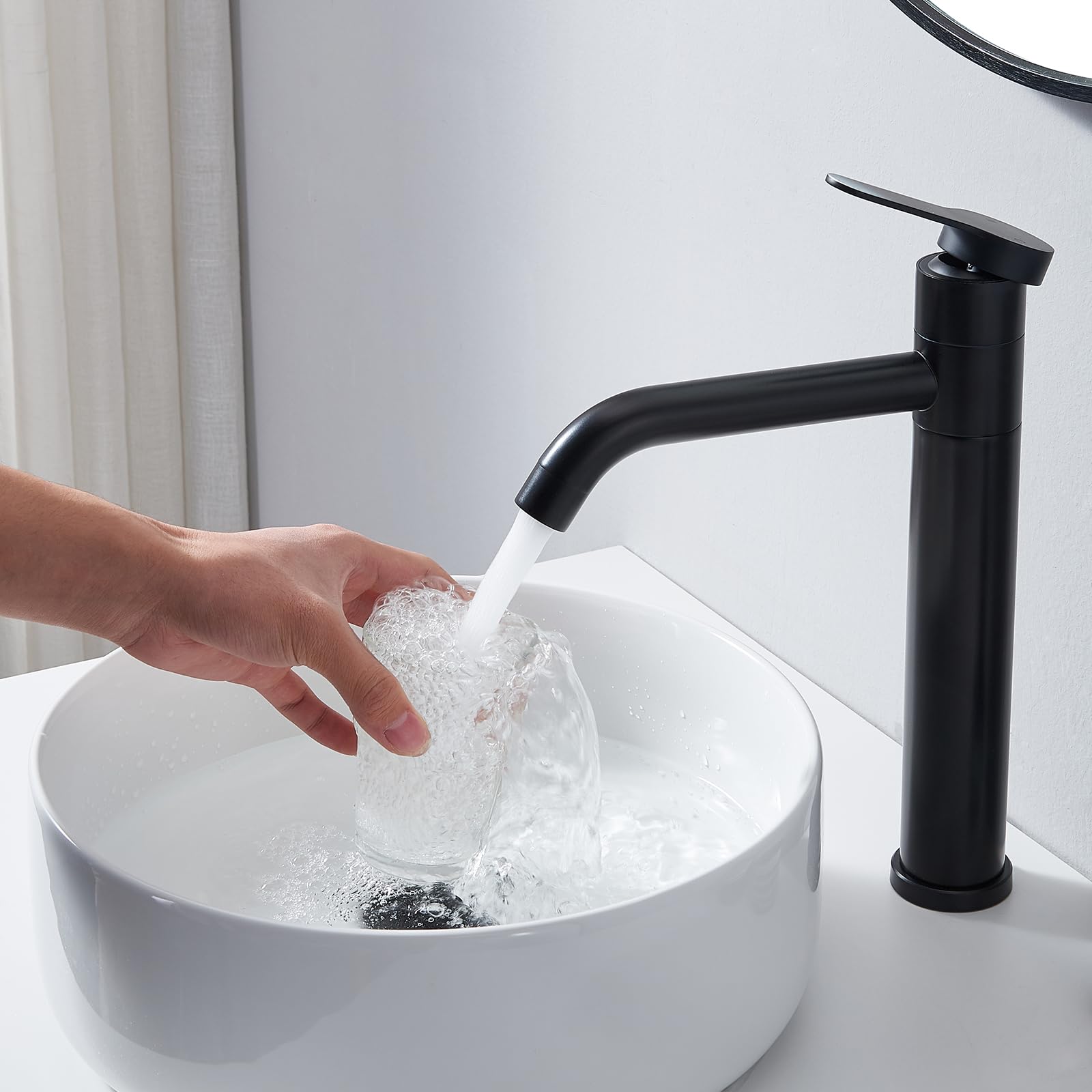 Comllen Tall Matte Black Single Hole Vessel Sink Faucet - 360° Swivel Spout Modern Bathroom Faucet with Water Supply Hose | Perfect for RV Vanity, Lavatory & Contemporary Bathroom Designs