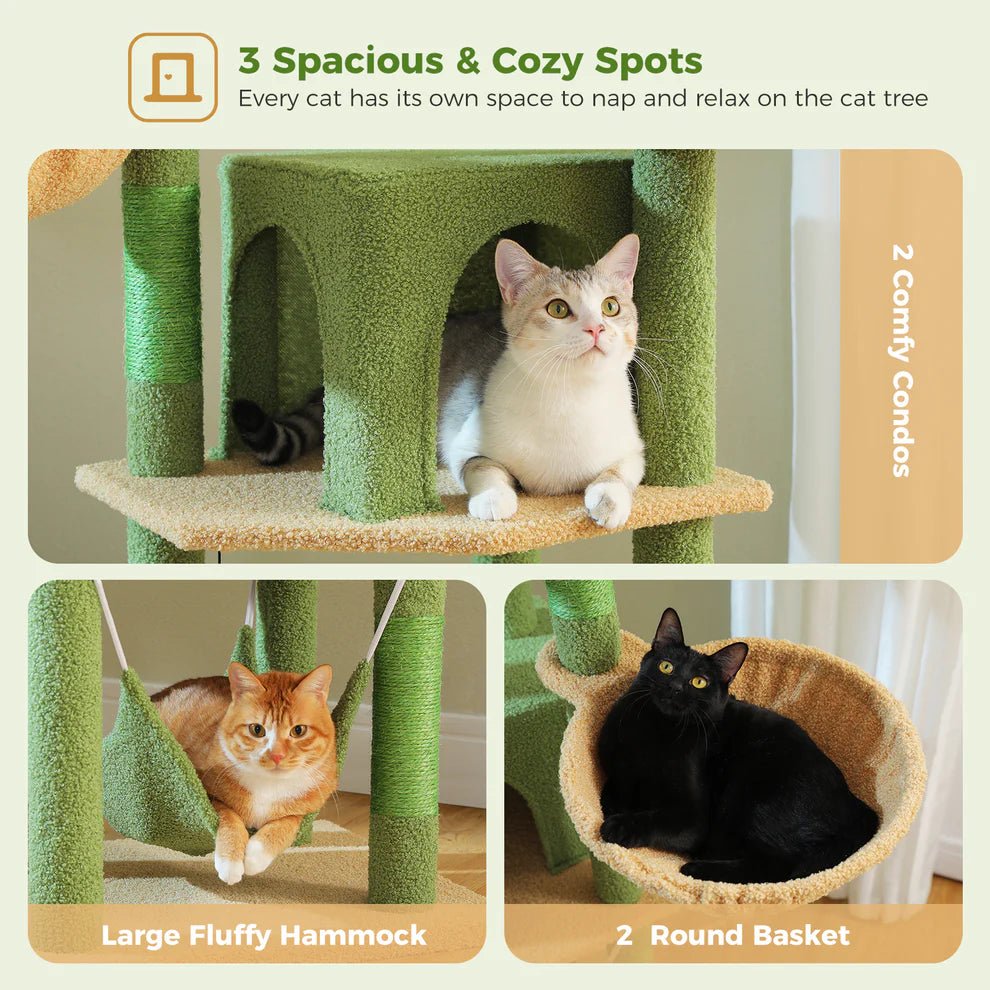 Premium Large Cat Tree Condo for Indoor Cats - 71 Inches Tall, Brown & Green - Perfect for Play, Climbing & Scratching in Home or Office