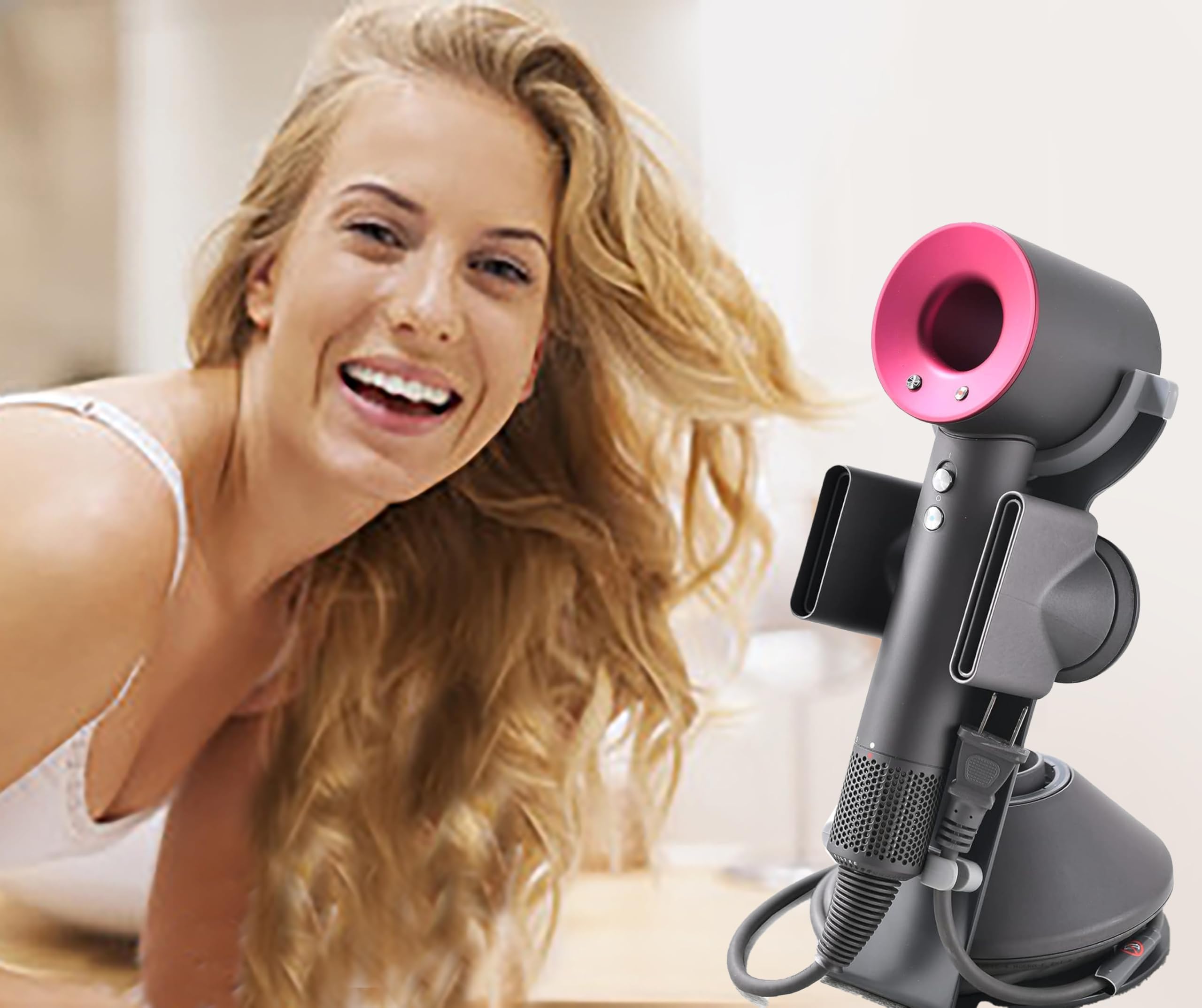 Dyson Hair Dryer Stand Organizer with Diffuser & Nozzle Holder - Wall Mountable Hair Dryer Holder for Salon & Home Use - Perfect for Bathroom Vanity, Dressing Room & Hair Styling Station