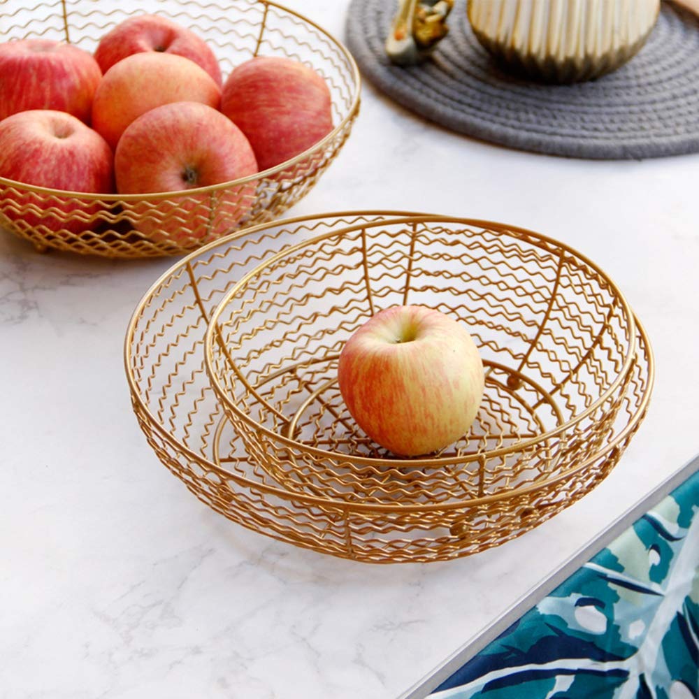 Golden Metal Fruit Basket - Modern Decorative Bowl for Fruits, Vegetables, Snacks & Bread - Large Capacity Kitchen Storage (7.5 x 25 cm) - Perfect for Dining Table Centerpiece, Kitchen Countertop & Party Serving
